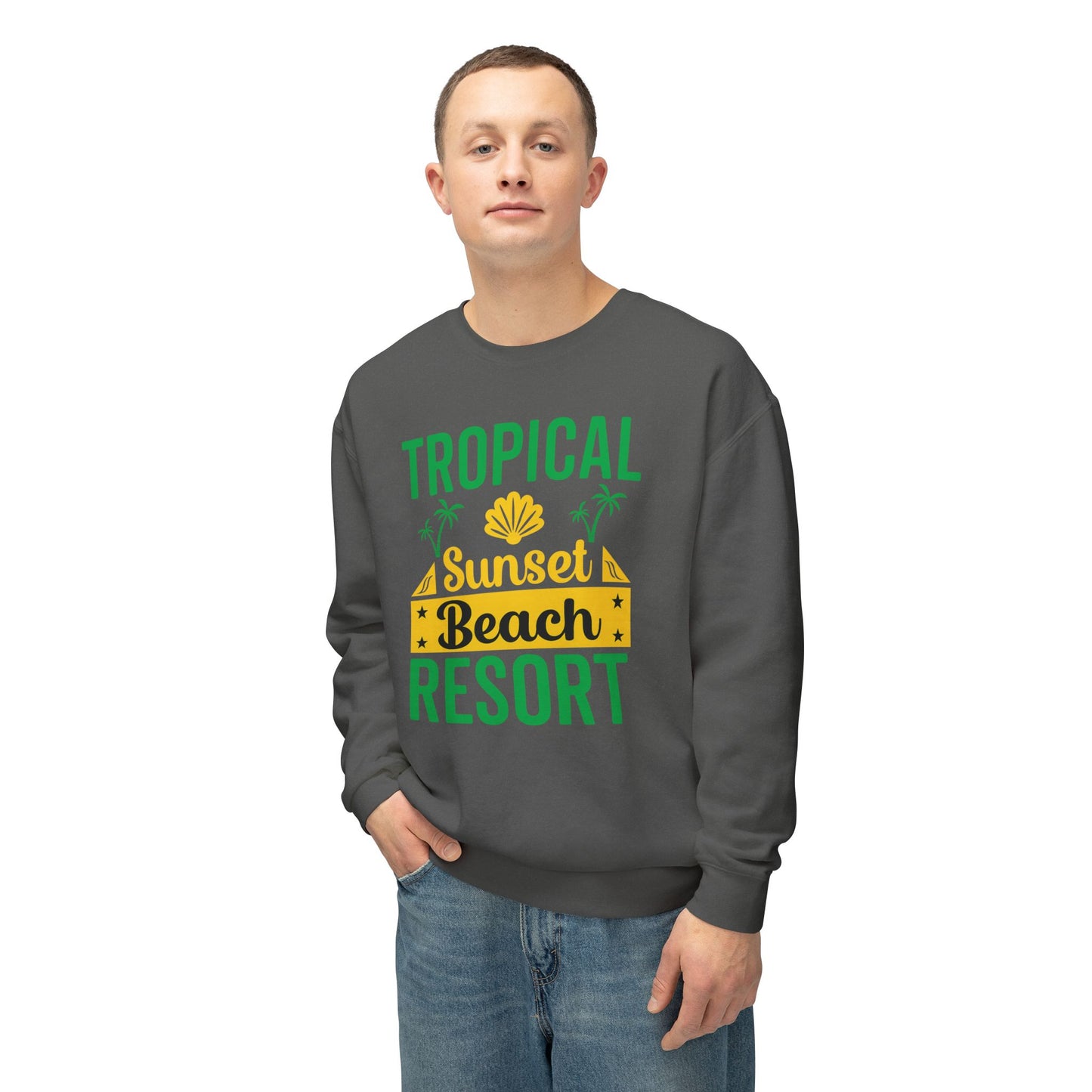 Tropical Sunset Beach Resort Sweatshirt - Unisex Lightweight Crewneck, Beachwear, Summer Fashion, Vacation Apparel, Gift for Traveler
