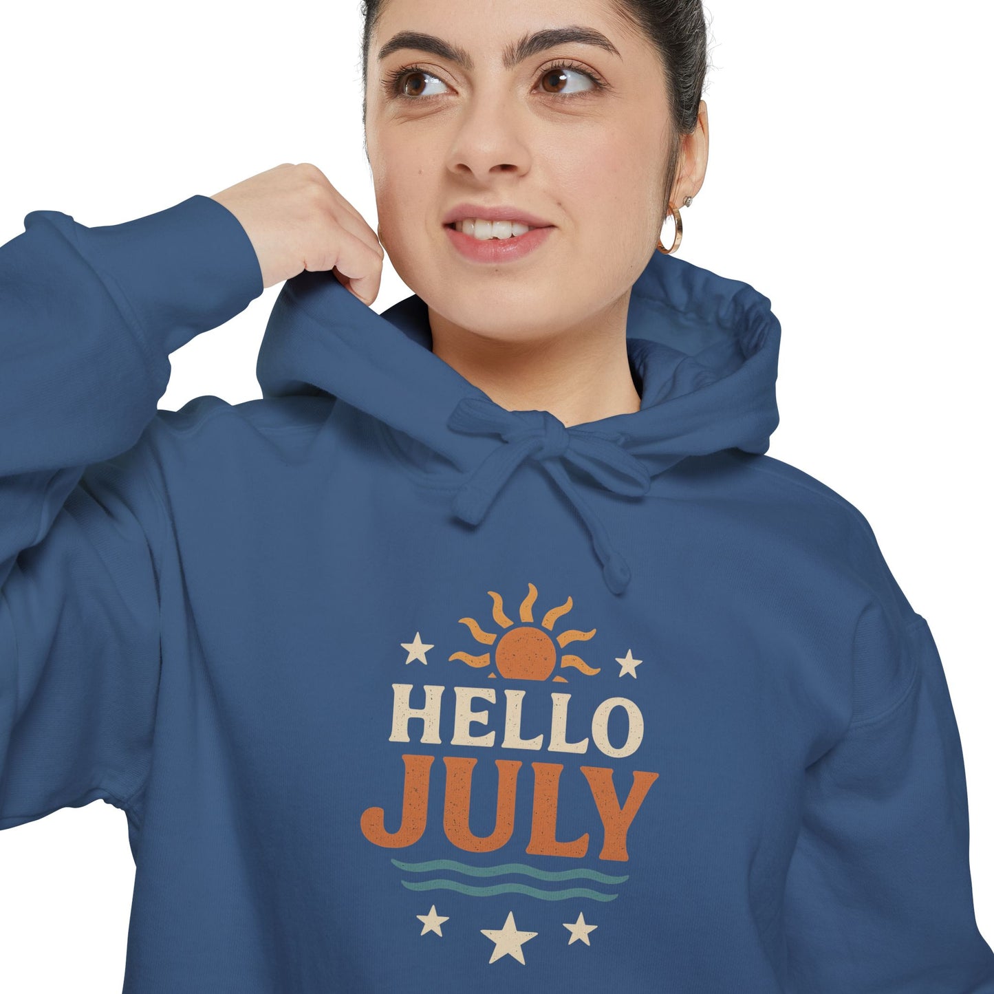 Unisex Summer Hoodie - Hello July, Cozy Apparel, Gift for July Birthdays, Light Summer Layer, Relaxed Style
