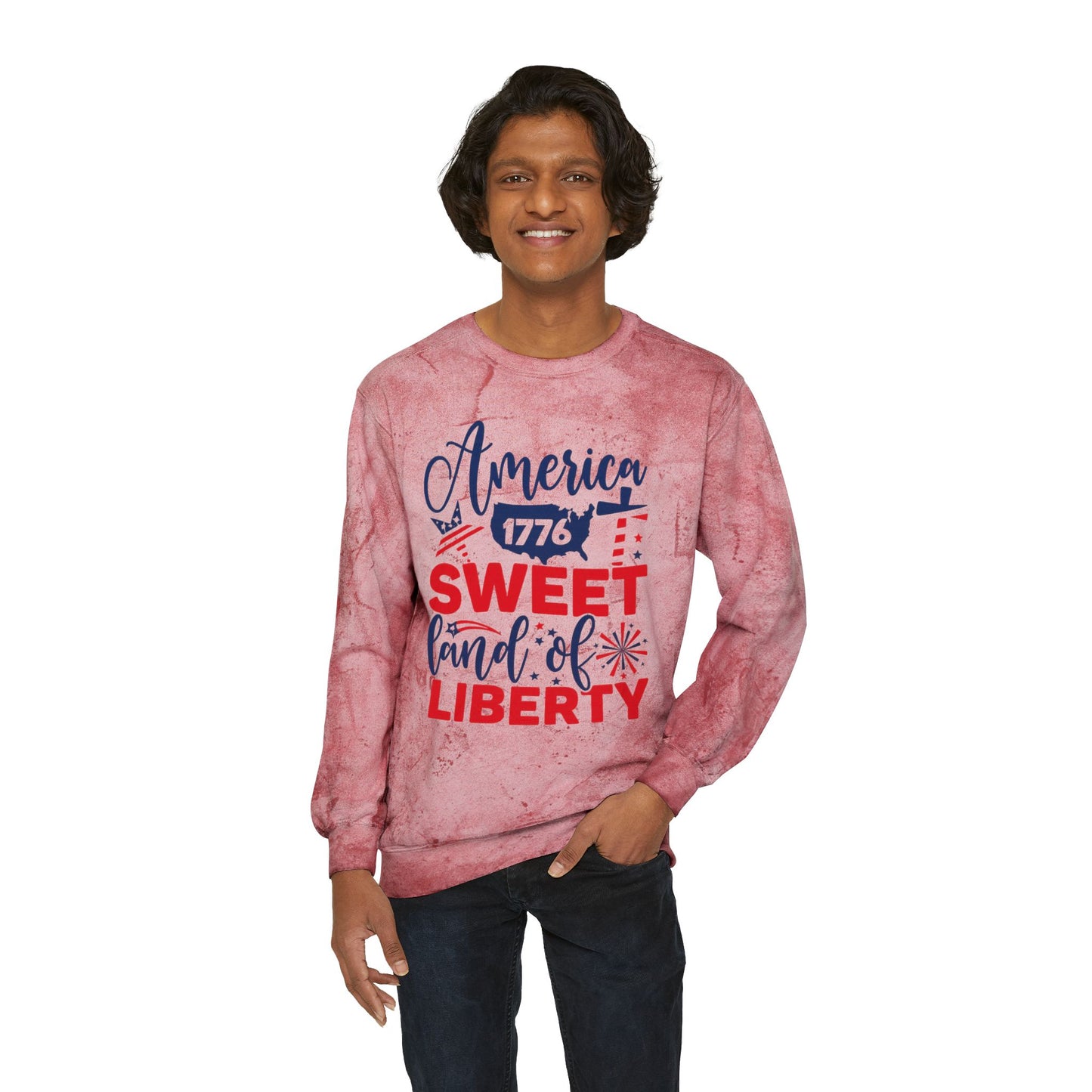 Patriotic Color Blast Sweatshirt - America 1776, Unisex Crewneck, Fun Independence Day Style, Casual Everyday Wear, Holiday Gift