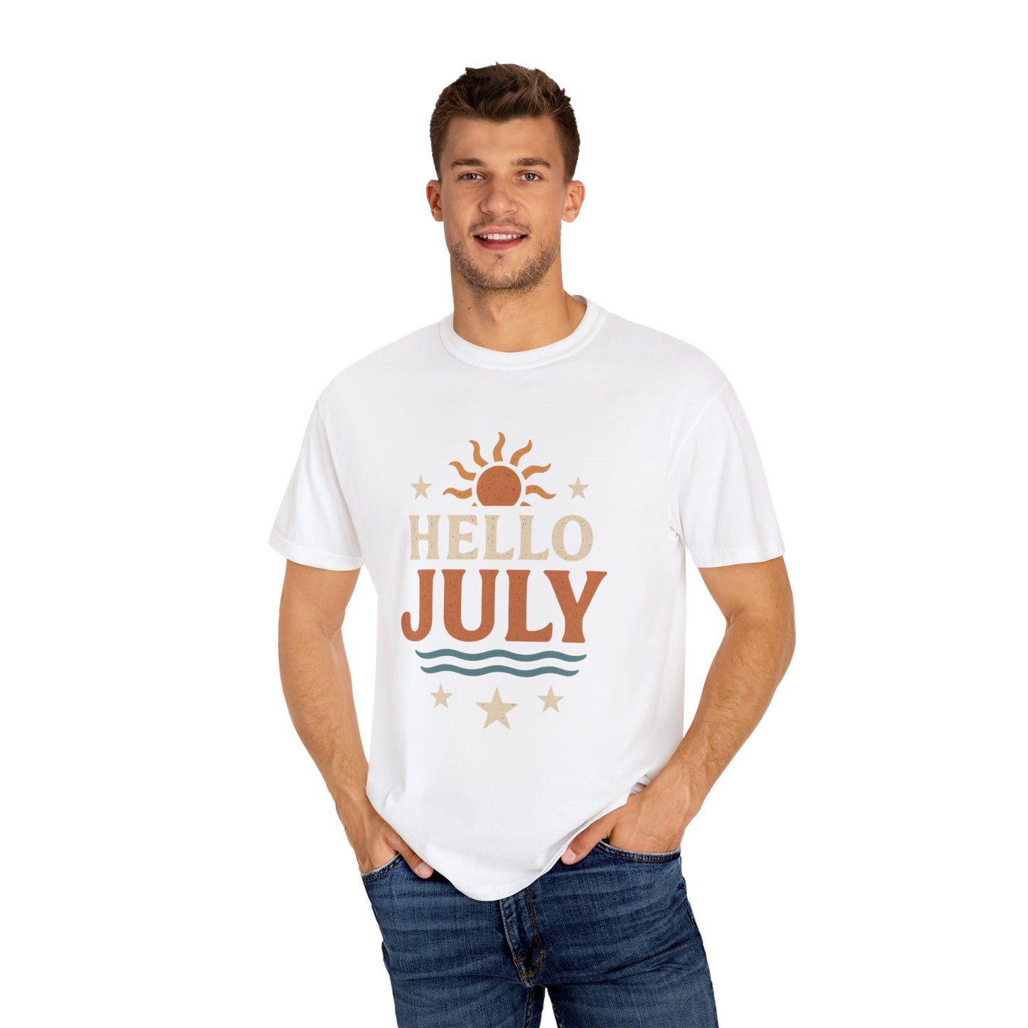 August Vibes Garment-Dyed T-shirt, Summer Tee, Retro Graphic Tee, Gift for July Birthdays, Beachwear, Casual Summer Shirt