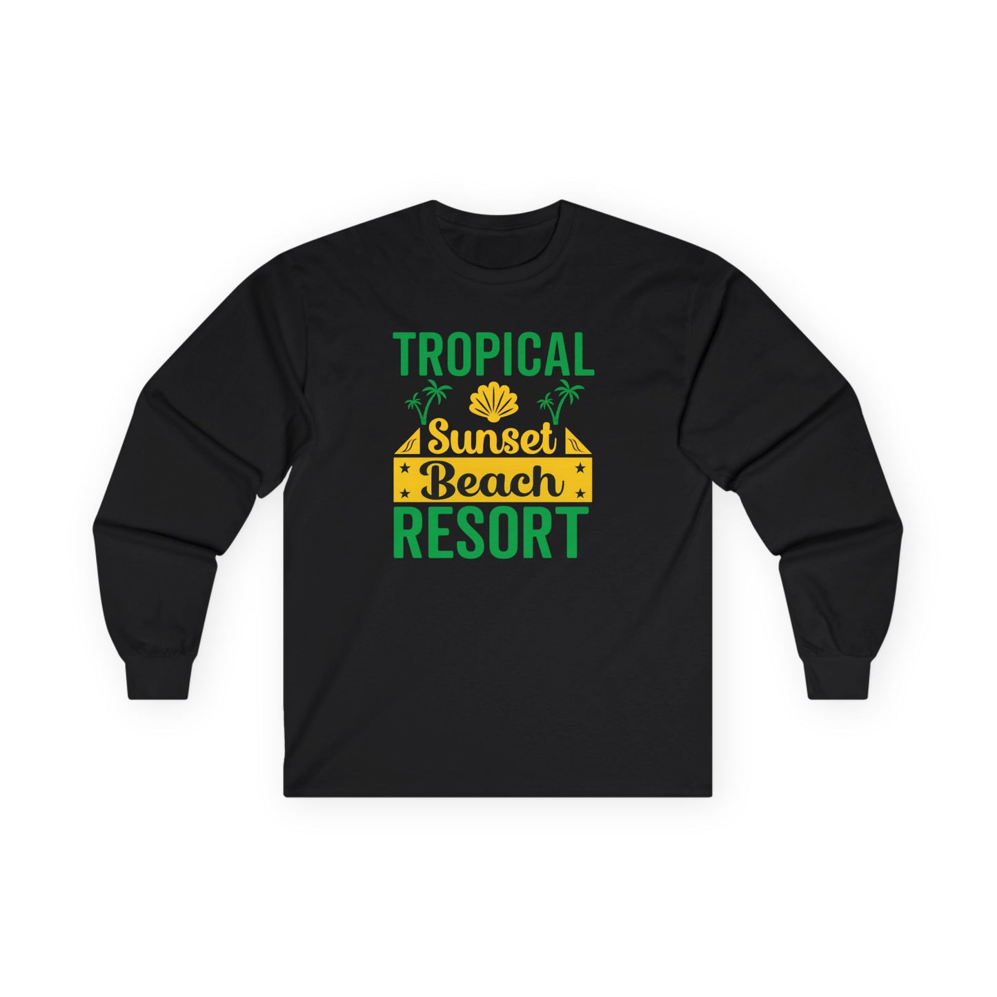 Tropical Sunset Resort Long Sleeve Tee, Beach Shirt, Summer Apparel, Vacation Clothing, Gift for Travelers