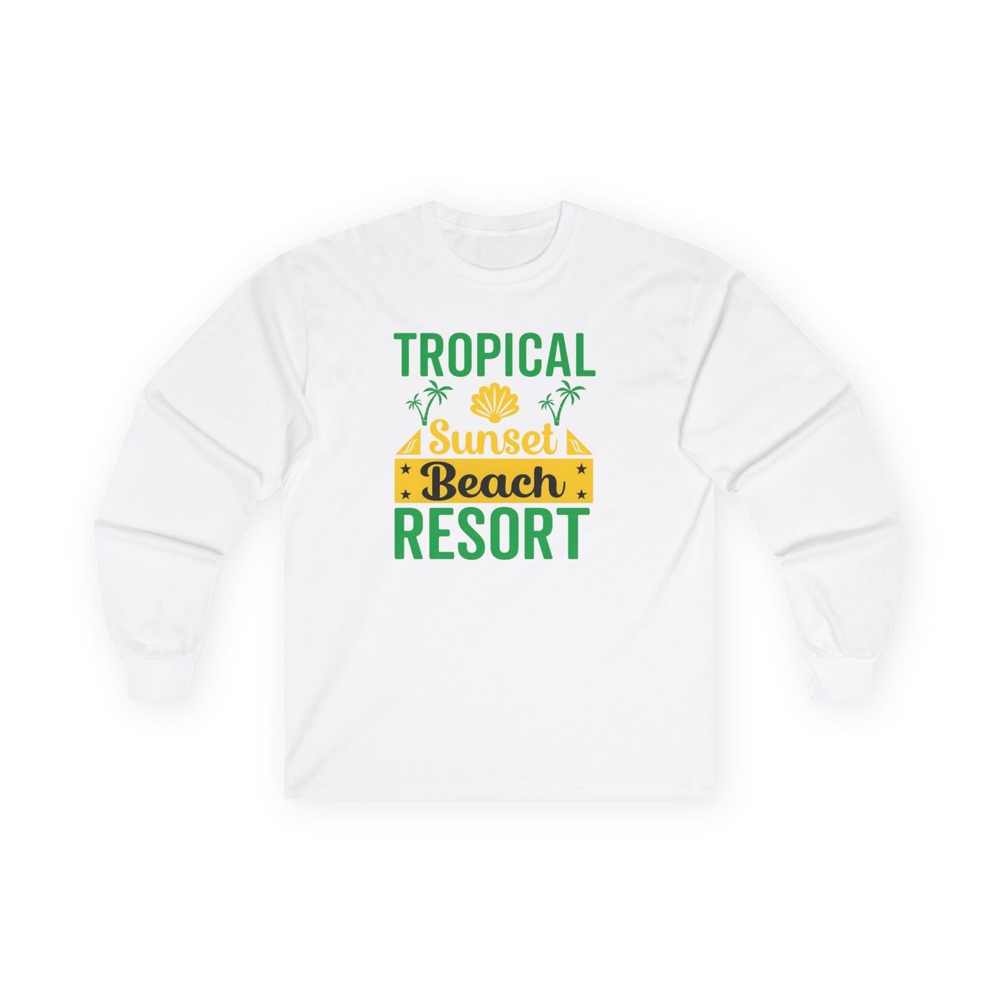 Tropical Sunset Resort Long Sleeve Tee, Beach Shirt, Summer Apparel, Vacation Clothing, Gift for Travelers