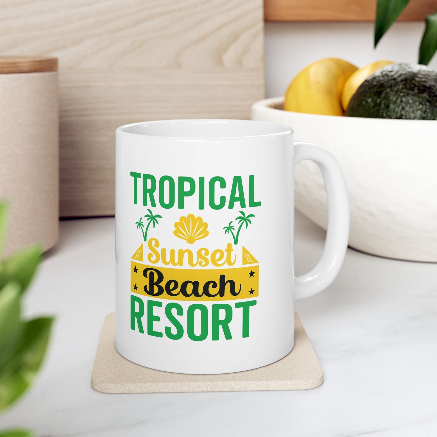 Tropical Escape Mug | Summer Beach Resort Coffee Cup for Beach Lovers | Relaxation Gift, Vacation Vibe, Fun Drinkware