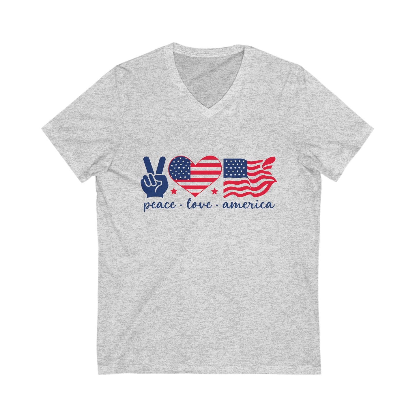 Patriotic Peace Love Tee, Unisex V-Neck Shirt for Holidays, Casual Wear, Gifts, Americana Pride, Comfortable Summer Style