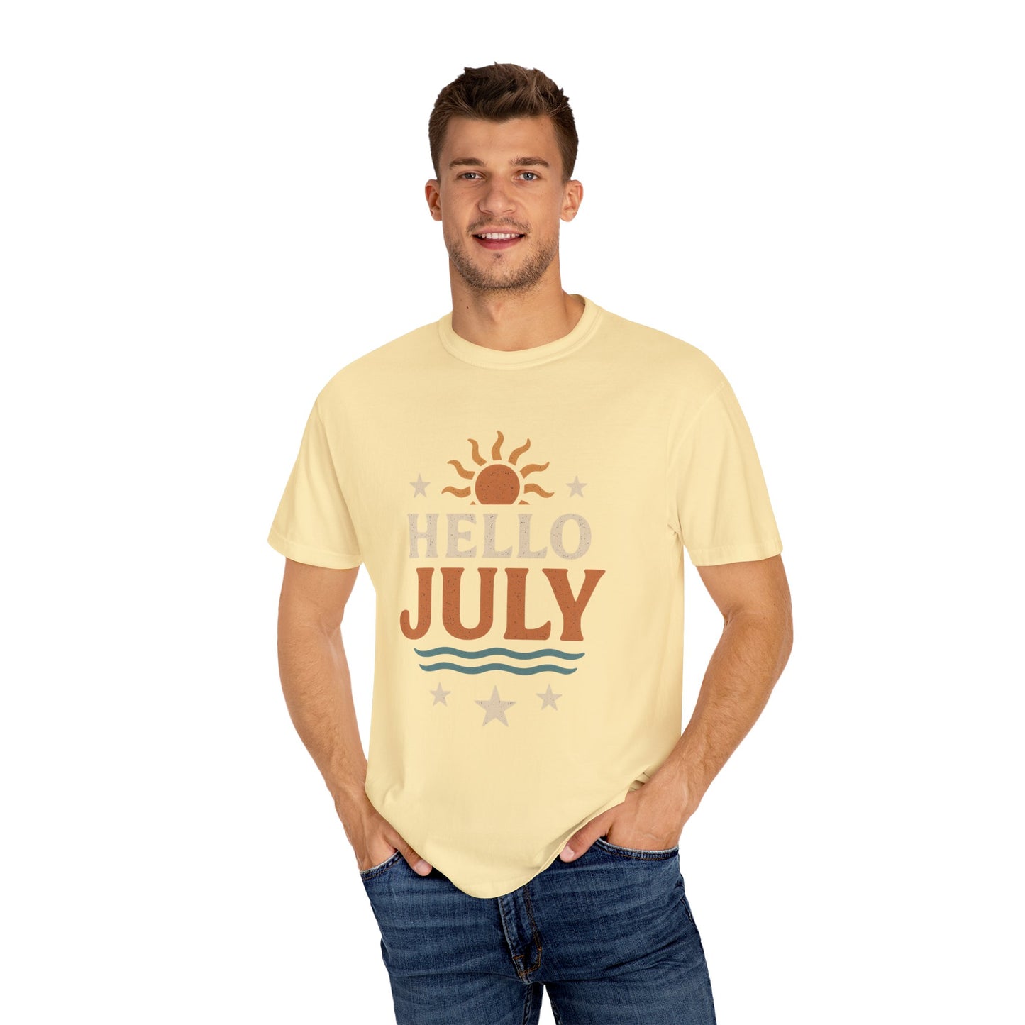 August Vibes Garment-Dyed T-shirt, Summer Tee, Retro Graphic Tee, Gift for July Birthdays, Beachwear, Casual Summer Shirt