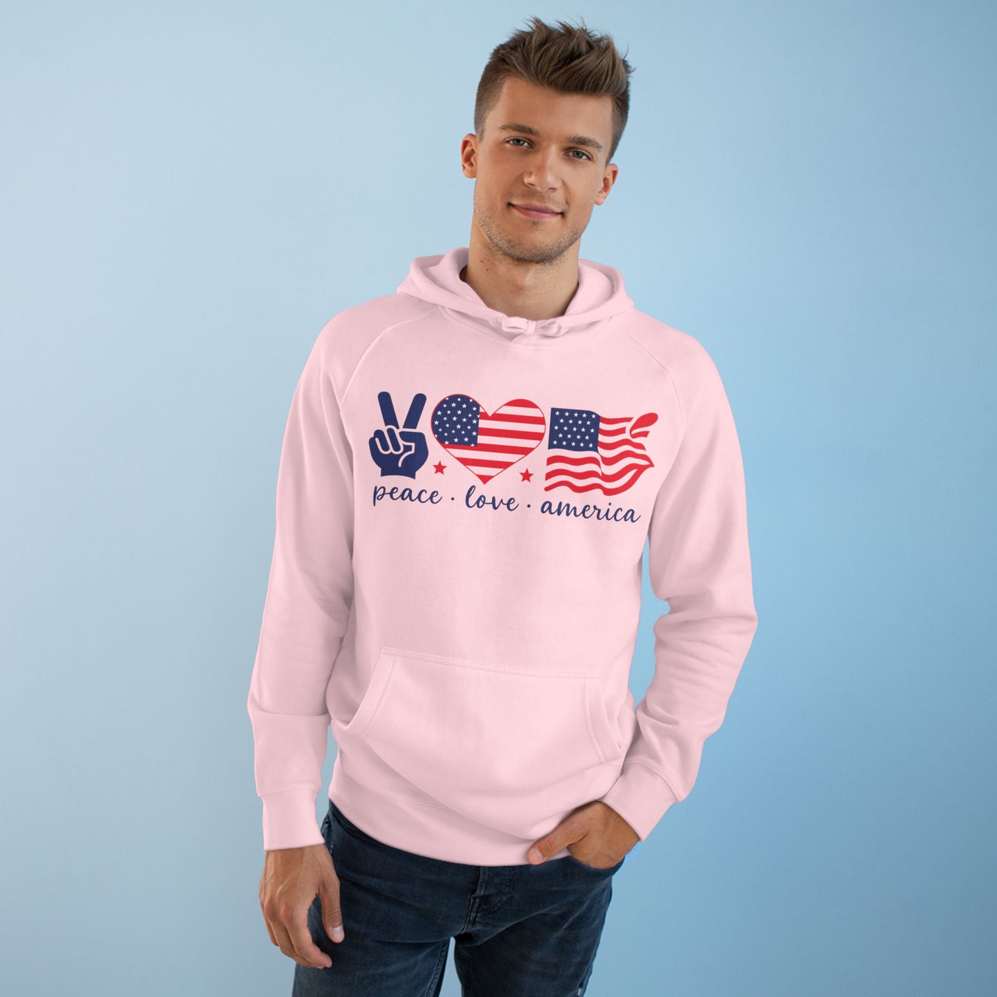 Patriotic Peace Hoodie, Unisex Pullover Sweatshirt, Love America Apparel, Cozy Gift for Fourth of July, Comfy Everyday Wear