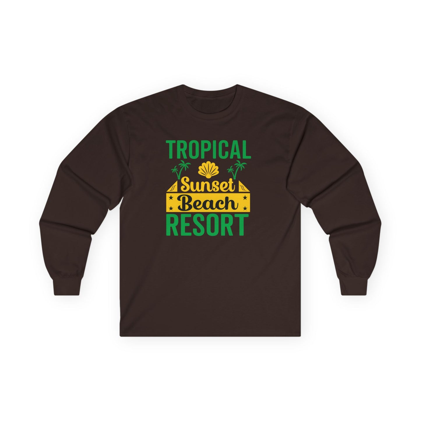 Tropical Sunset Resort Long Sleeve Tee, Beach Shirt, Summer Apparel, Vacation Clothing, Gift for Travelers