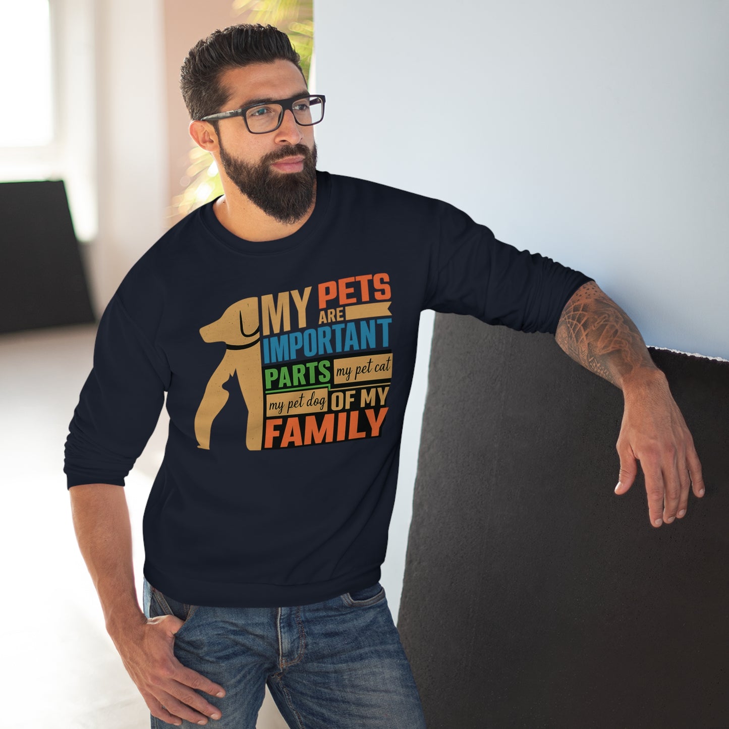 Pet Family Crew Neck Sweatshirt, Dog Lover Sweatshirt, Cute Animal Apparel, Gifts for Pet Owners, Cozy Crew for All Occasions