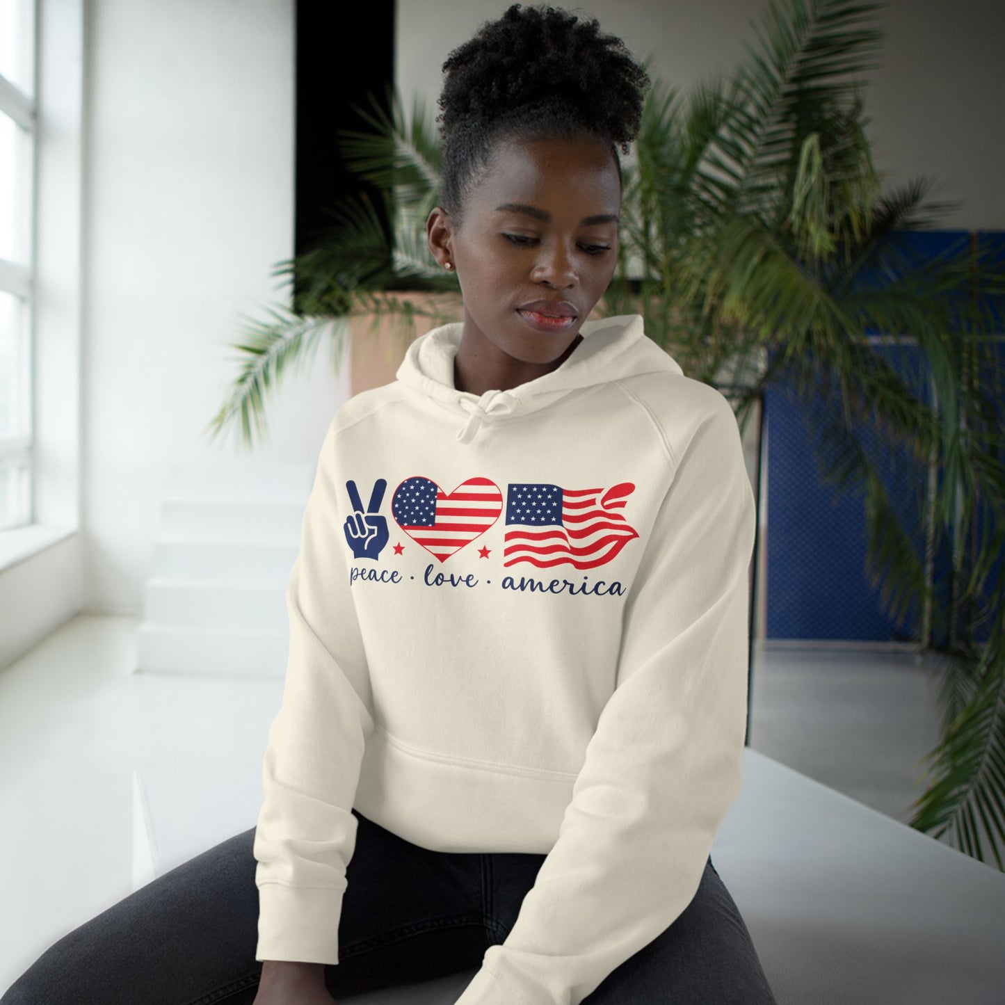 Patriotic Peace Hoodie, Unisex Pullover Sweatshirt, Love America Apparel, Cozy Gift for Fourth of July, Comfy Everyday Wear
