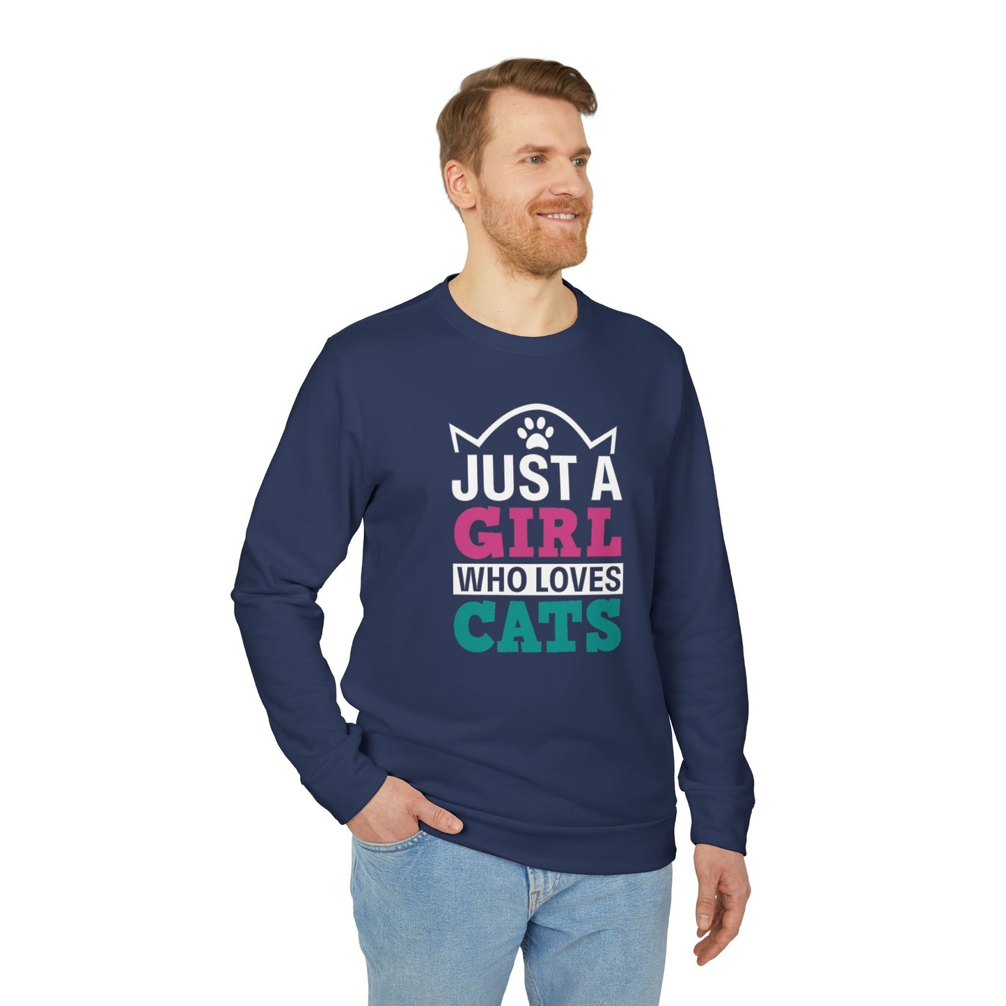 Just a Girl Who Loves Cats Sweatshirt, Cat Lover Gift, Unisex Fleece Crewneck, Cozy Cat Crew, Perfect for Fall & Winter