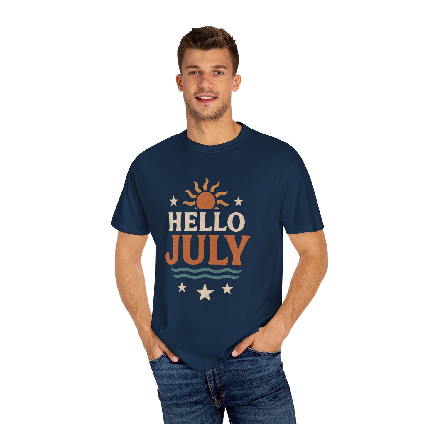 August Vibes Garment-Dyed T-shirt, Summer Tee, Retro Graphic Tee, Gift for July Birthdays, Beachwear, Casual Summer Shirt