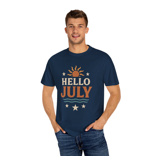 August Vibes Garment-Dyed T-shirt, Summer Tee, Retro Graphic Tee, Gift for July Birthdays, Beachwear, Casual Summer Shirt