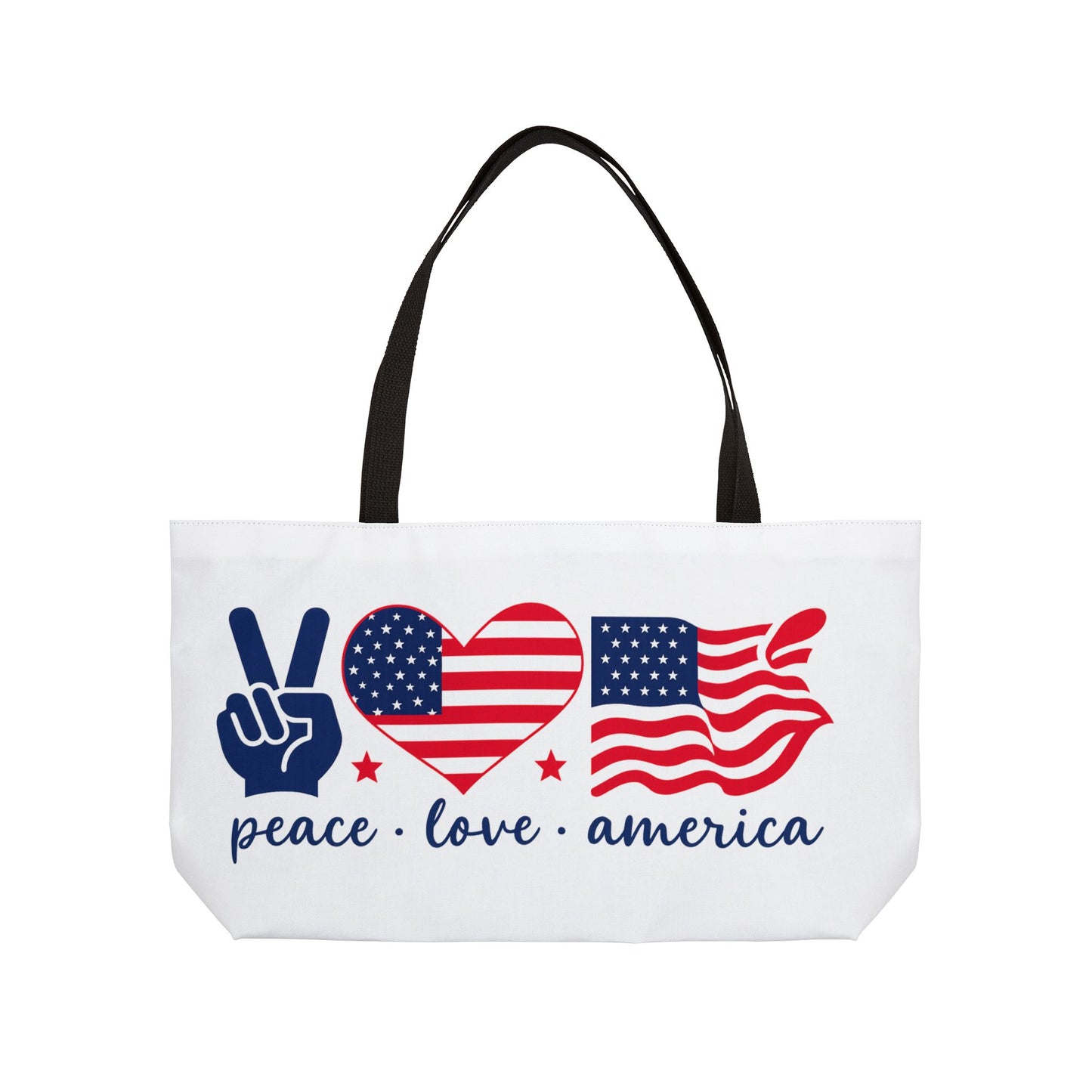 Patriotic Weekender Tote Bag, Peace Love America, Travel Bag, Beach Tote, Summer Essentials, 4th of July Celebration, Gift Idea