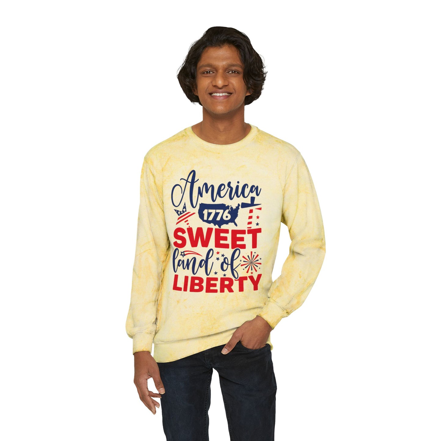 Patriotic Color Blast Sweatshirt - America 1776, Unisex Crewneck, Fun Independence Day Style, Casual Everyday Wear, Holiday Gift