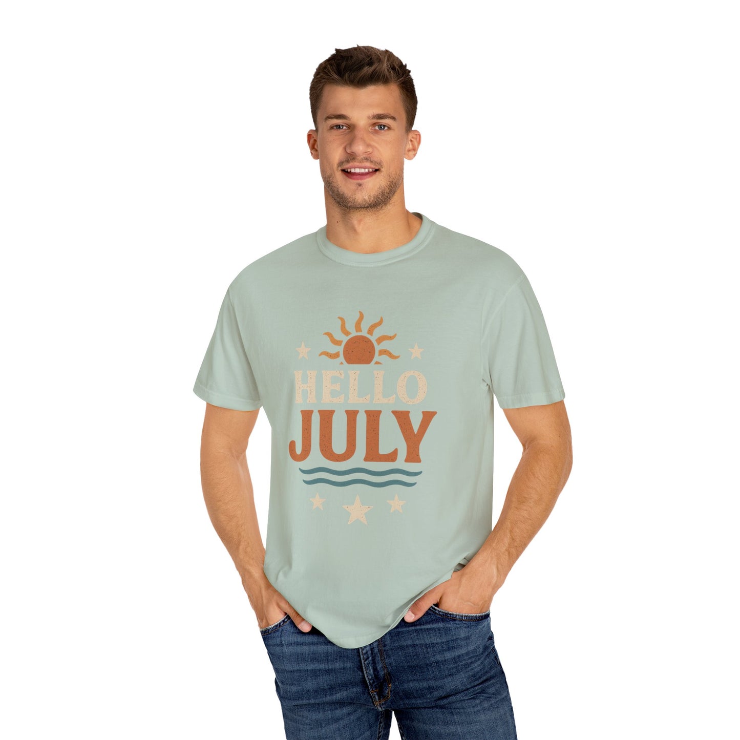August Vibes Garment-Dyed T-shirt, Summer Tee, Retro Graphic Tee, Gift for July Birthdays, Beachwear, Casual Summer Shirt
