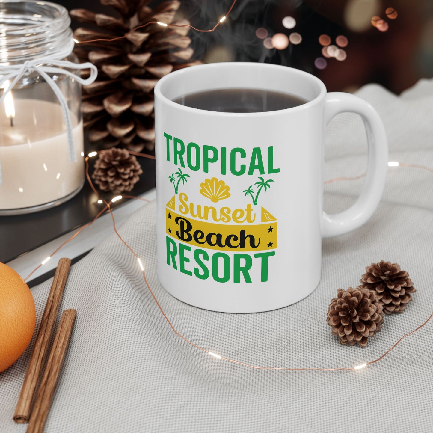 Tropical Escape Mug | Summer Beach Resort Coffee Cup for Beach Lovers | Relaxation Gift, Vacation Vibe, Fun Drinkware