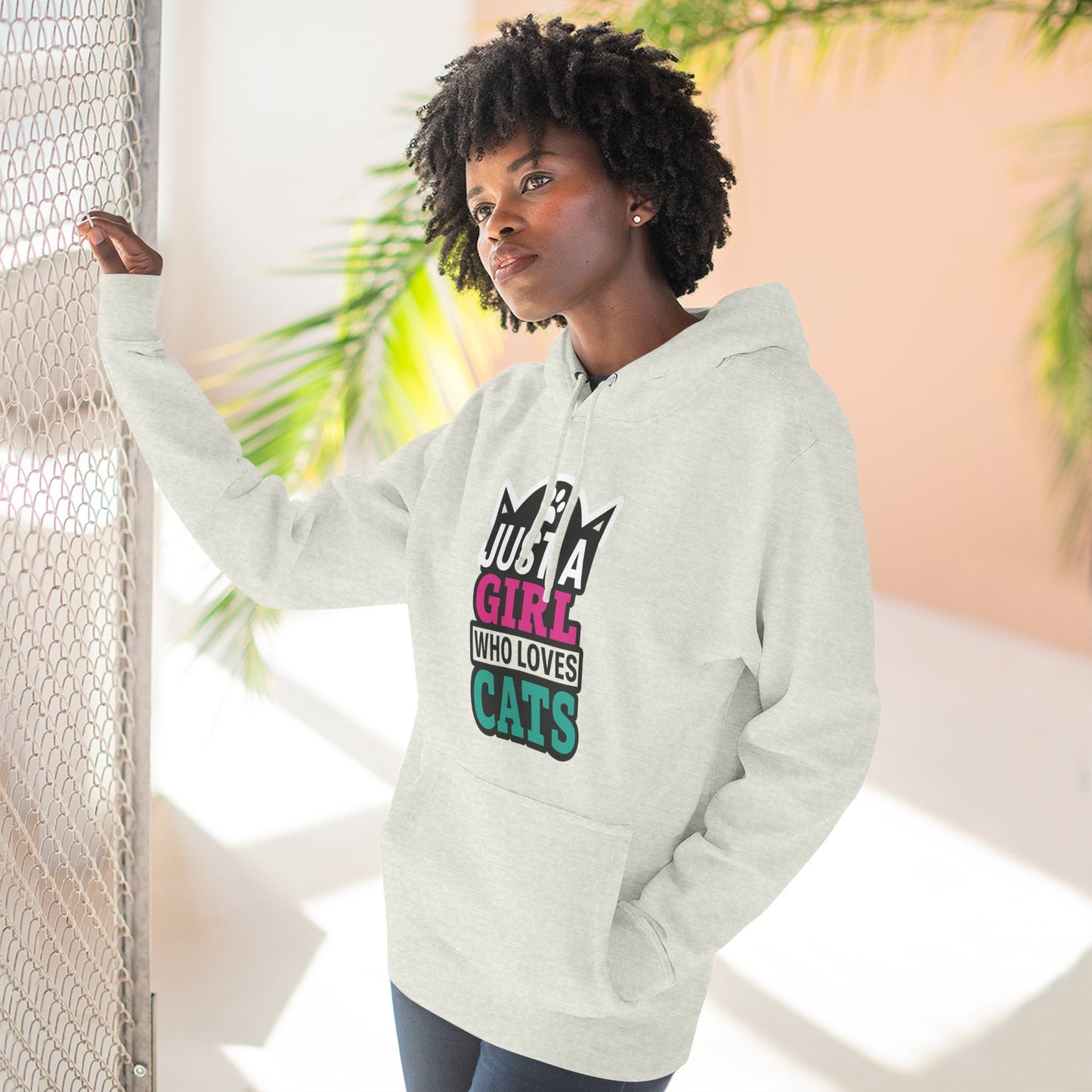 Just a Girl Who Loves Cats Hoodie, Cozy Cat Lover Sweatshirt, Gifts for Cat Owners, Cute Cat Apparel, Fleece Hoodie for Women
