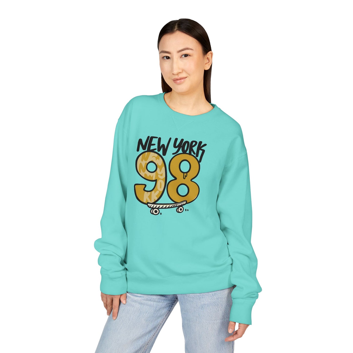 New York 98 Crewneck Sweatshirt, Unisex Sweatshirt, Casual Pullover, Skateboarder Gift, Streetwear Fashion, Comfortable Casual Wear
