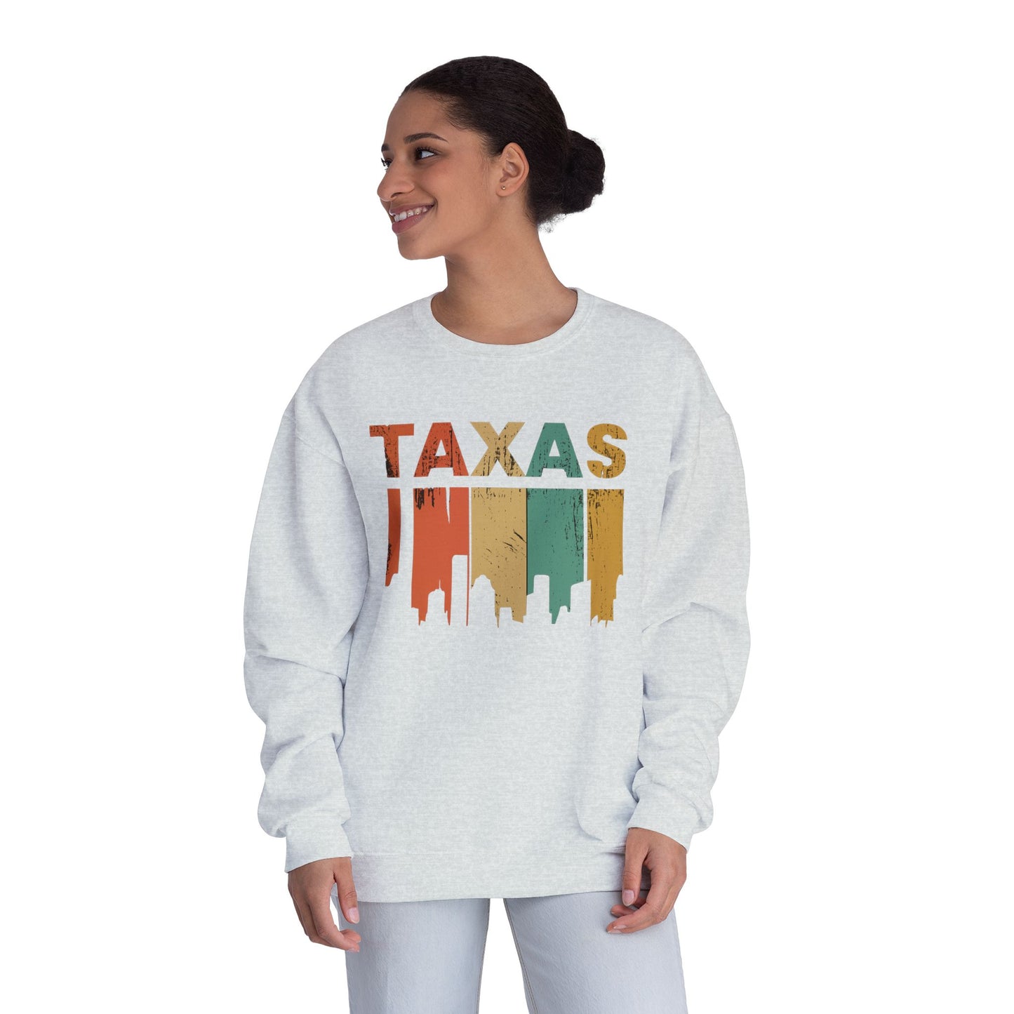 Texas Skyline Unisex Crewneck Sweatshirt, Casual Outfit, Gift for Texans, Texas Pride, Travel Souvenir, Cozy Layer
