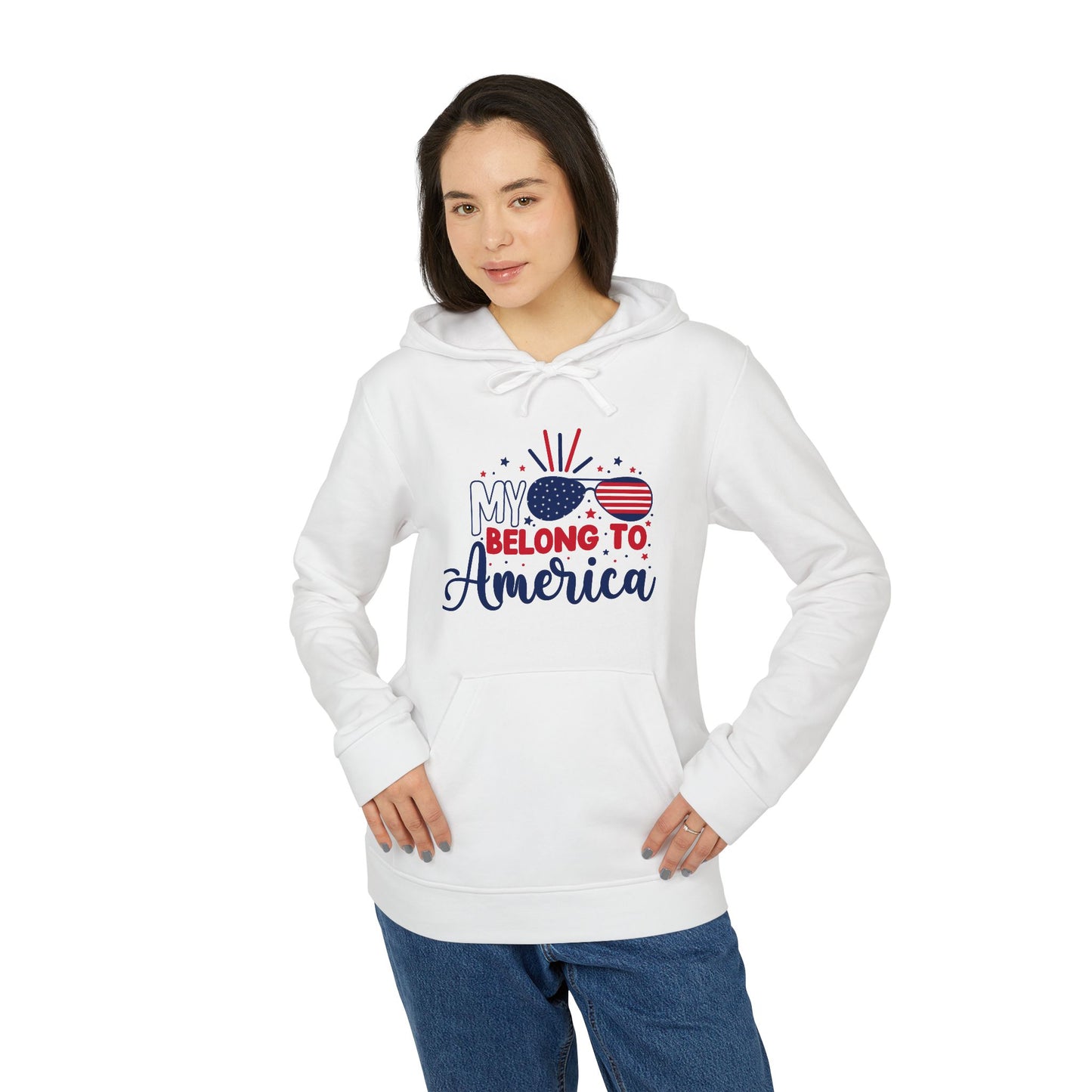 Patriotic Fleece Hoodie - My Heart Belongs to America, Cozy Apparel, Unisex Sweatshirt, Holiday Gift, Casual Style, Independence Day