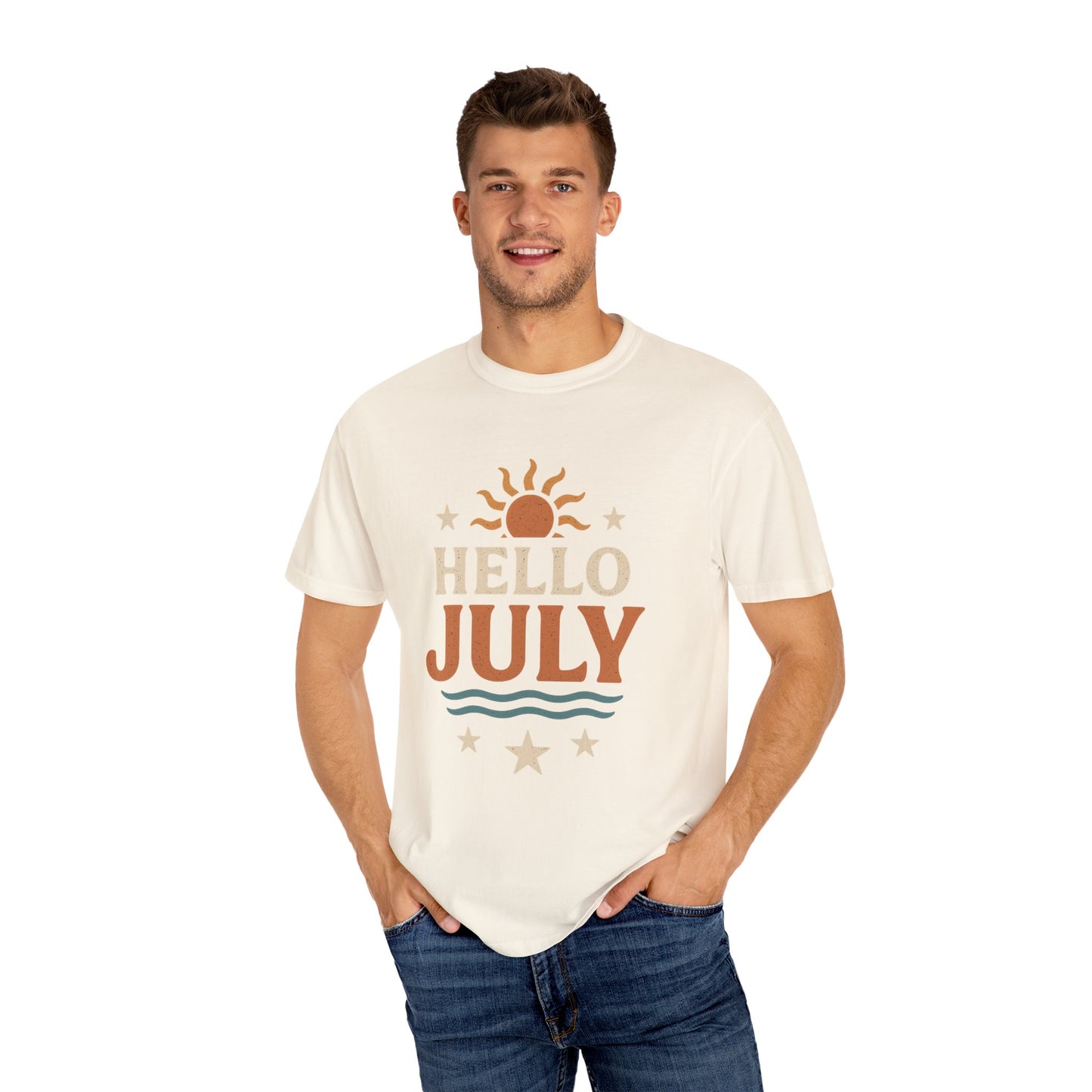 August Vibes Garment-Dyed T-shirt, Summer Tee, Retro Graphic Tee, Gift for July Birthdays, Beachwear, Casual Summer Shirt