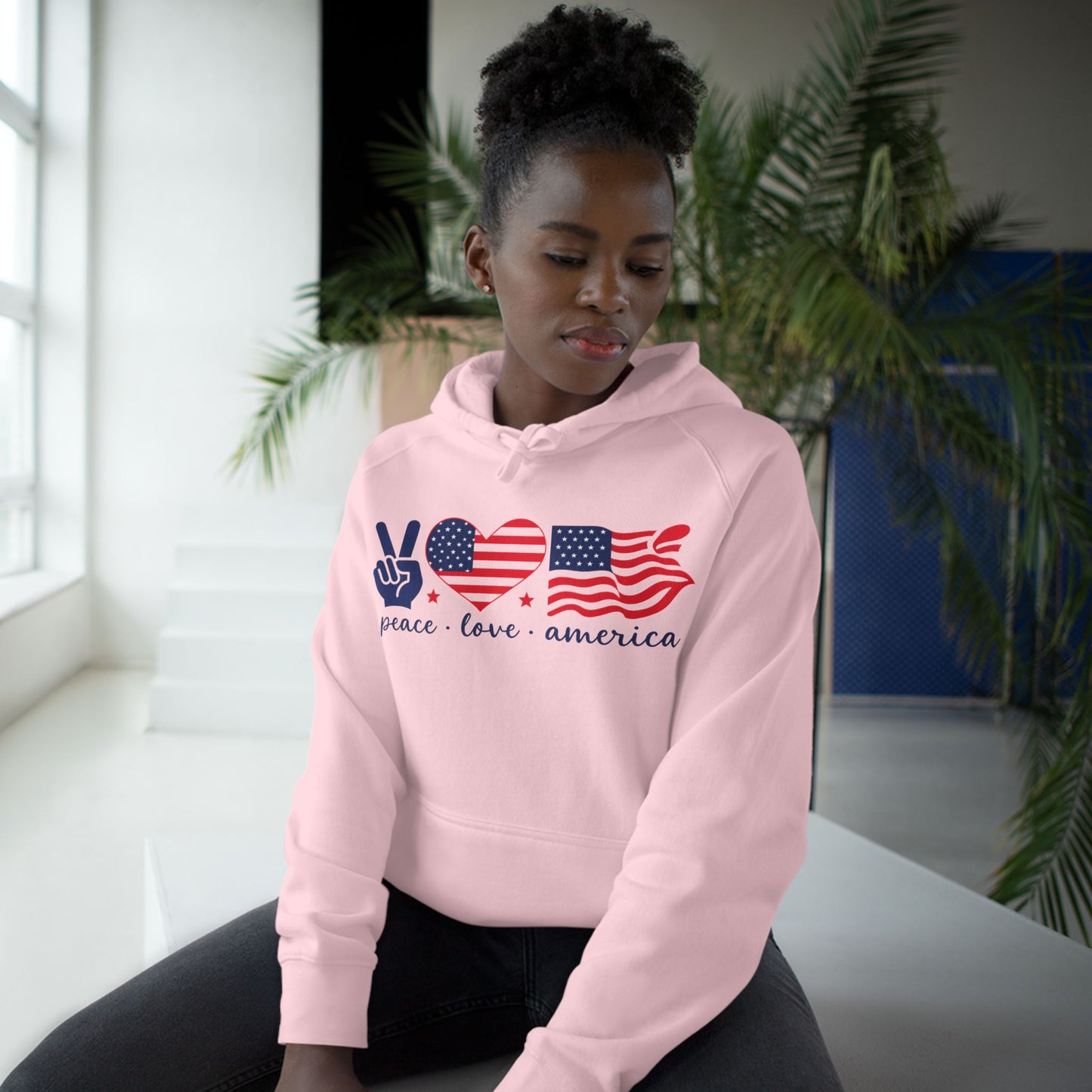Patriotic Peace Hoodie, Unisex Pullover Sweatshirt, Love America Apparel, Cozy Gift for Fourth of July, Comfy Everyday Wear