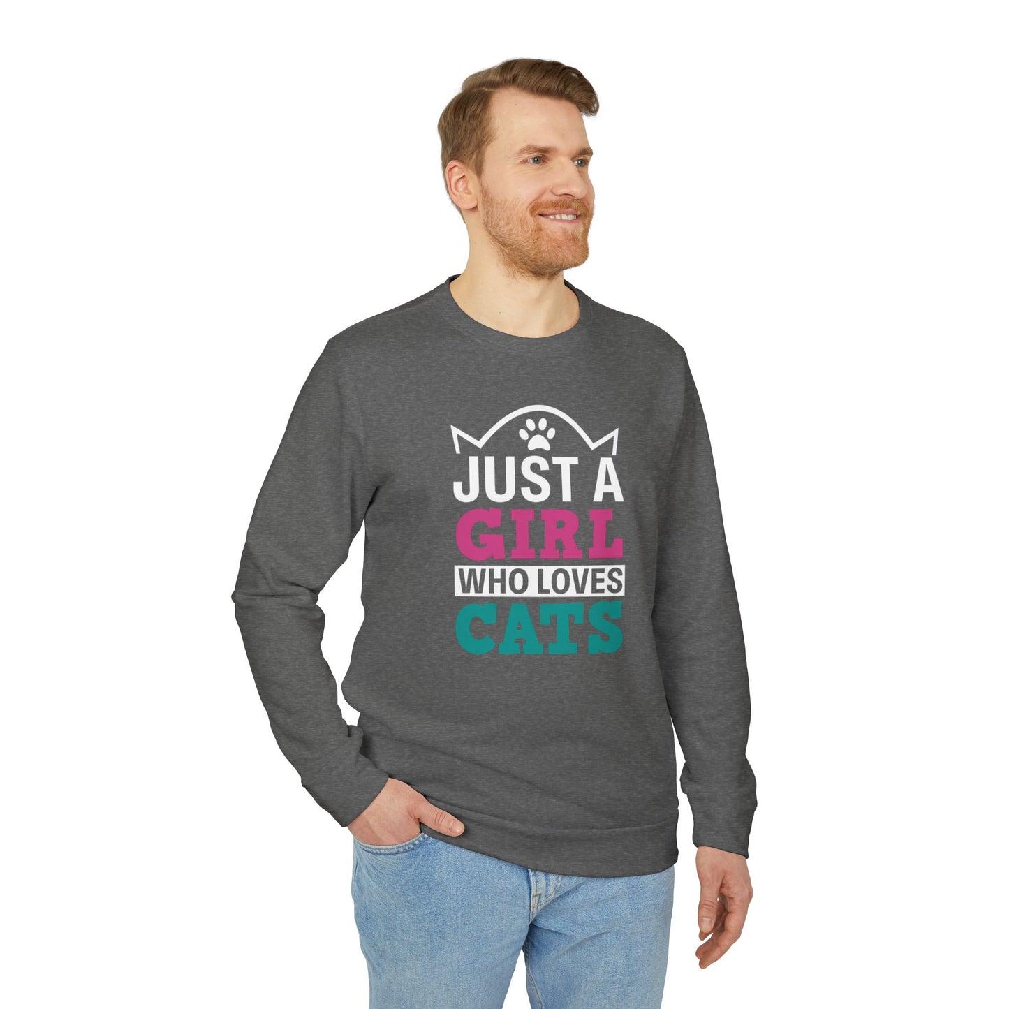 Just a Girl Who Loves Cats Sweatshirt, Cat Lover Gift, Unisex Fleece Crewneck, Cozy Cat Crew, Perfect for Fall & Winter