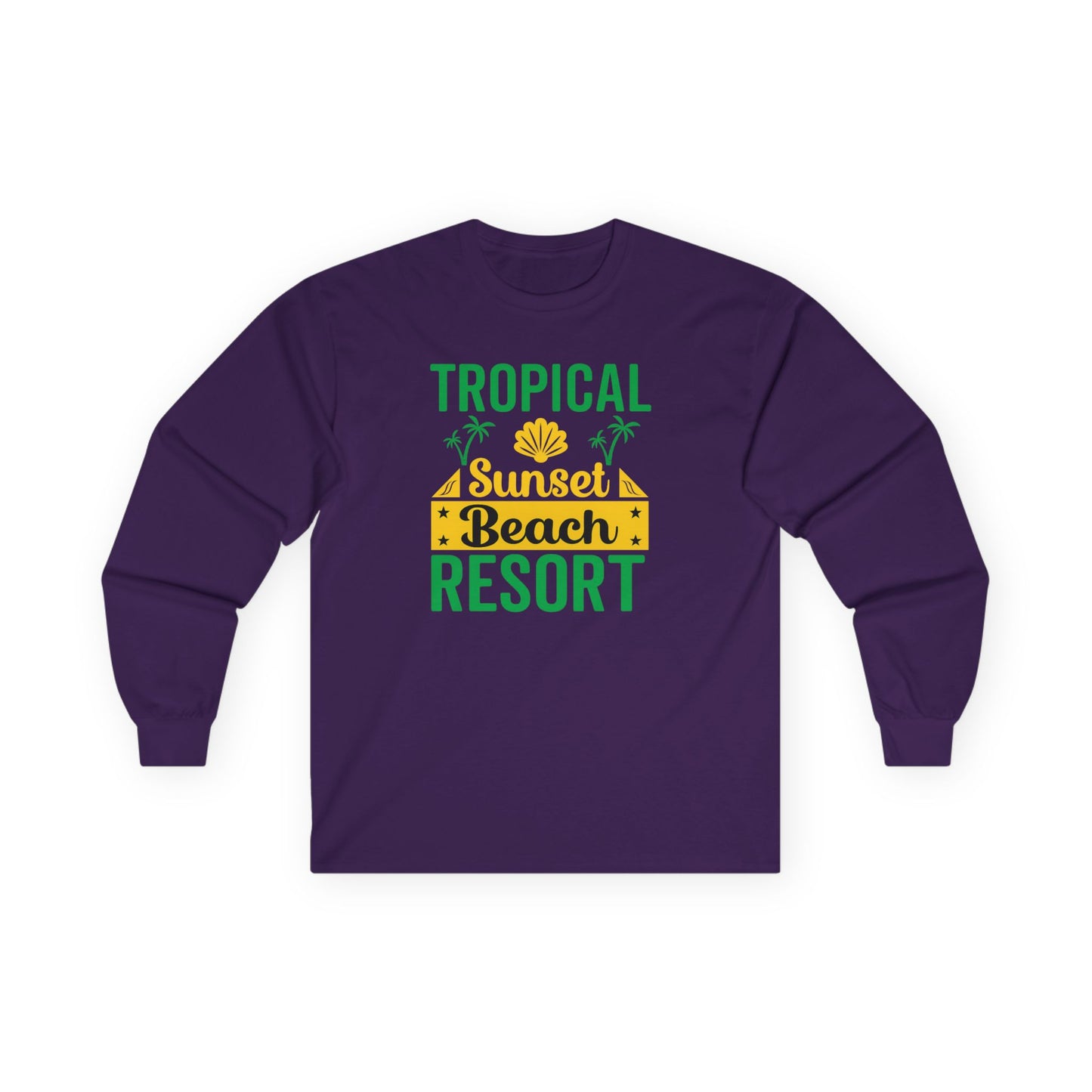 Tropical Sunset Resort Long Sleeve Tee, Beach Shirt, Summer Apparel, Vacation Clothing, Gift for Travelers