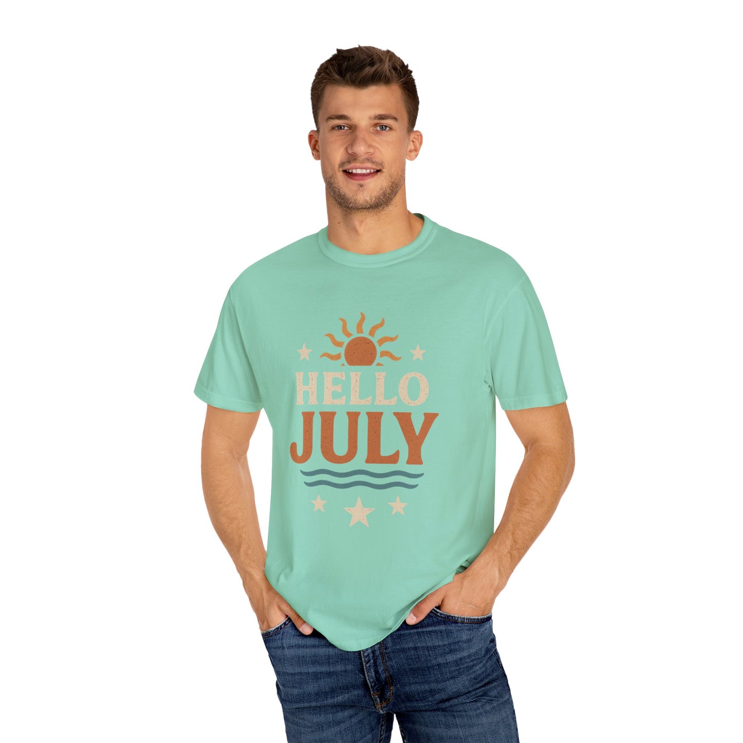 August Vibes Garment-Dyed T-shirt, Summer Tee, Retro Graphic Tee, Gift for July Birthdays, Beachwear, Casual Summer Shirt