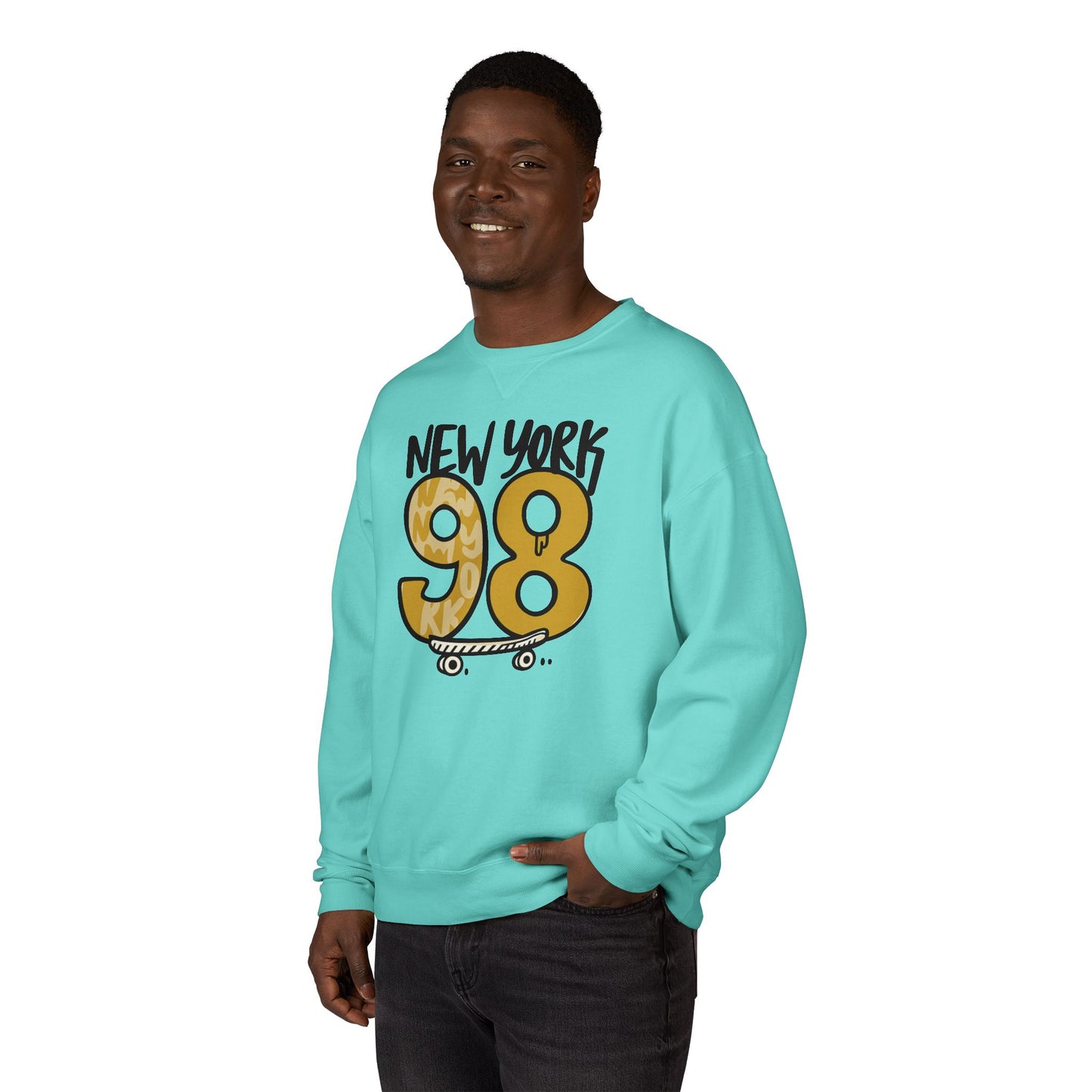 New York 98 Crewneck Sweatshirt, Unisex Sweatshirt, Casual Pullover, Skateboarder Gift, Streetwear Fashion, Comfortable Casual Wear