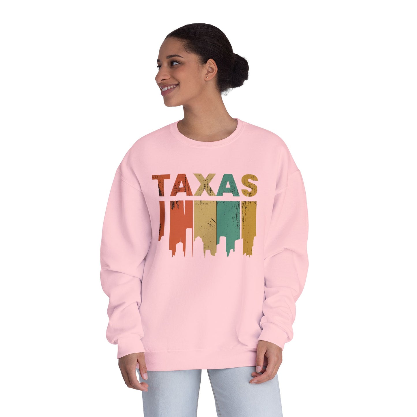 Texas Skyline Unisex Crewneck Sweatshirt, Casual Outfit, Gift for Texans, Texas Pride, Travel Souvenir, Cozy Layer