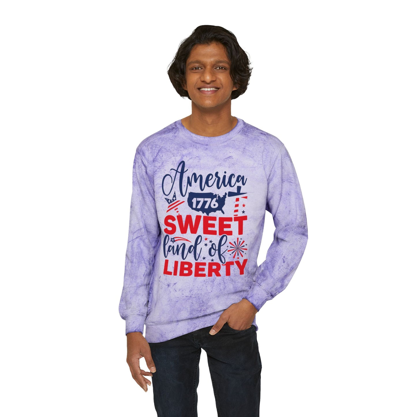 Patriotic Color Blast Sweatshirt - America 1776, Unisex Crewneck, Fun Independence Day Style, Casual Everyday Wear, Holiday Gift