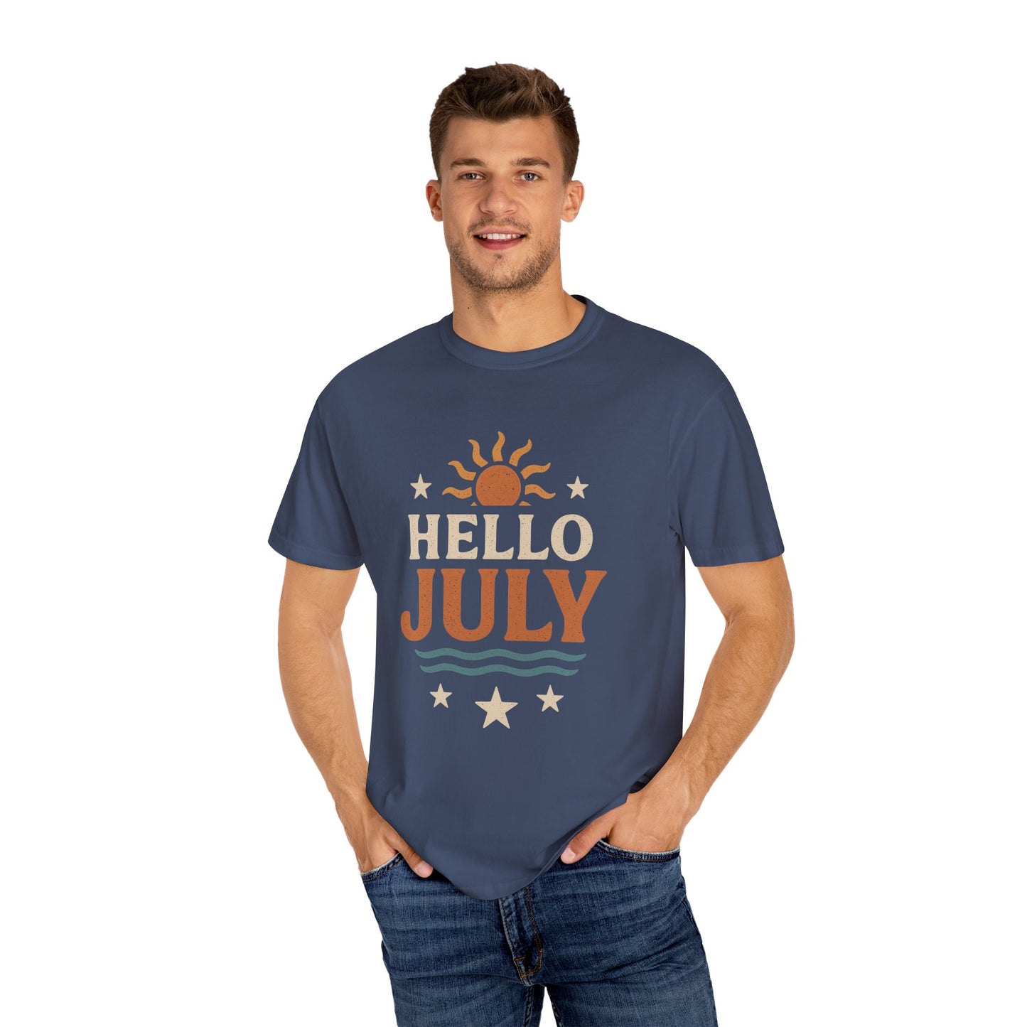 August Vibes Garment-Dyed T-shirt, Summer Tee, Retro Graphic Tee, Gift for July Birthdays, Beachwear, Casual Summer Shirt