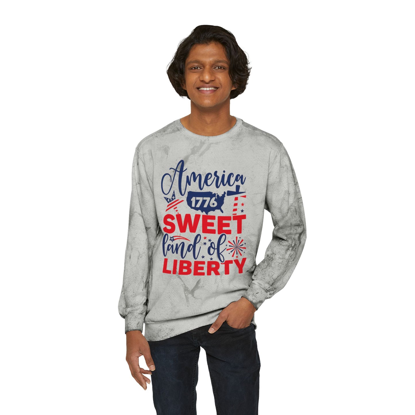 Patriotic Color Blast Sweatshirt - America 1776, Unisex Crewneck, Fun Independence Day Style, Casual Everyday Wear, Holiday Gift