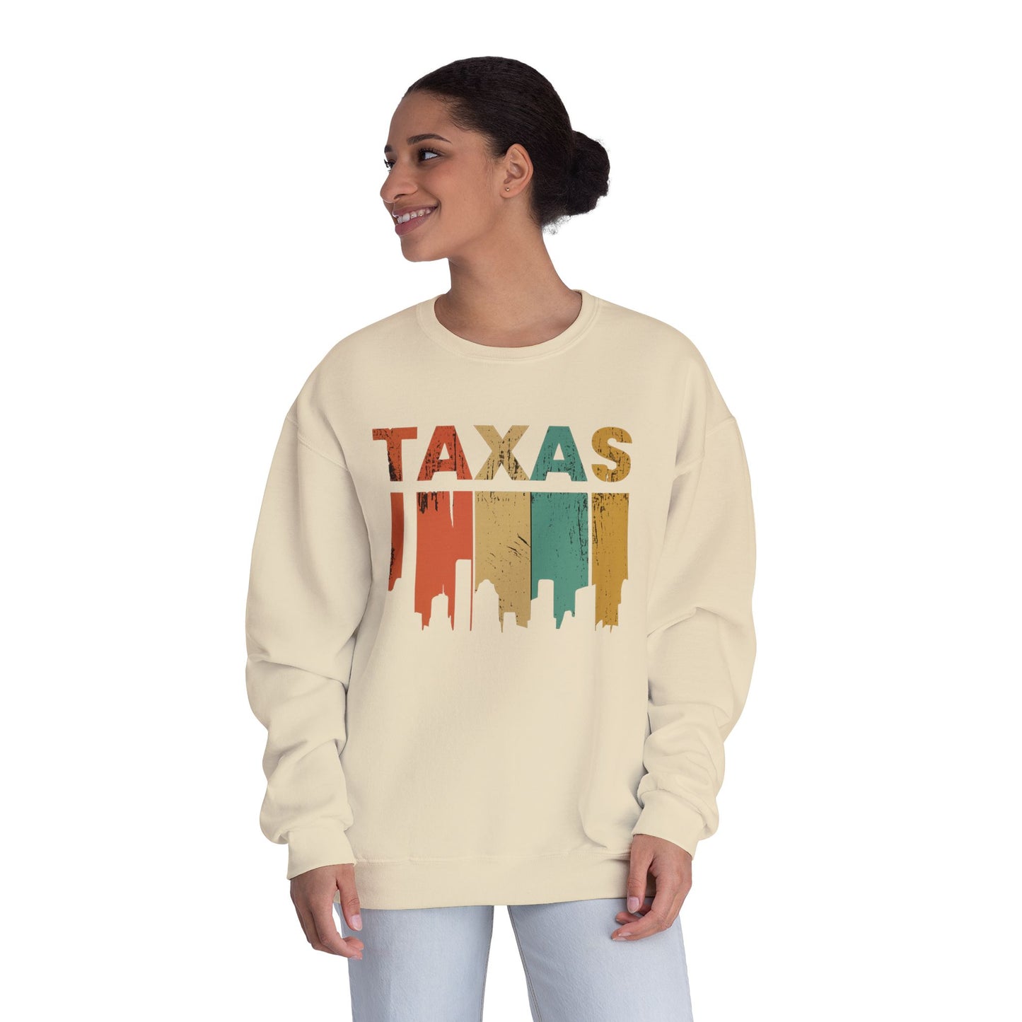 Texas Skyline Unisex Crewneck Sweatshirt, Casual Outfit, Gift for Texans, Texas Pride, Travel Souvenir, Cozy Layer