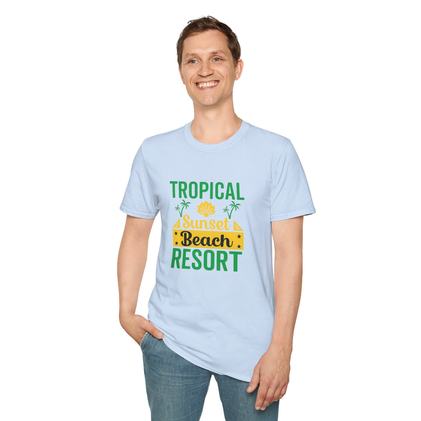 Tropical Sunset Beach Resort T-Shirt, Vacation Tee, Summer Casual Wear, Beach Lover Gift, Family Reunion Attire
