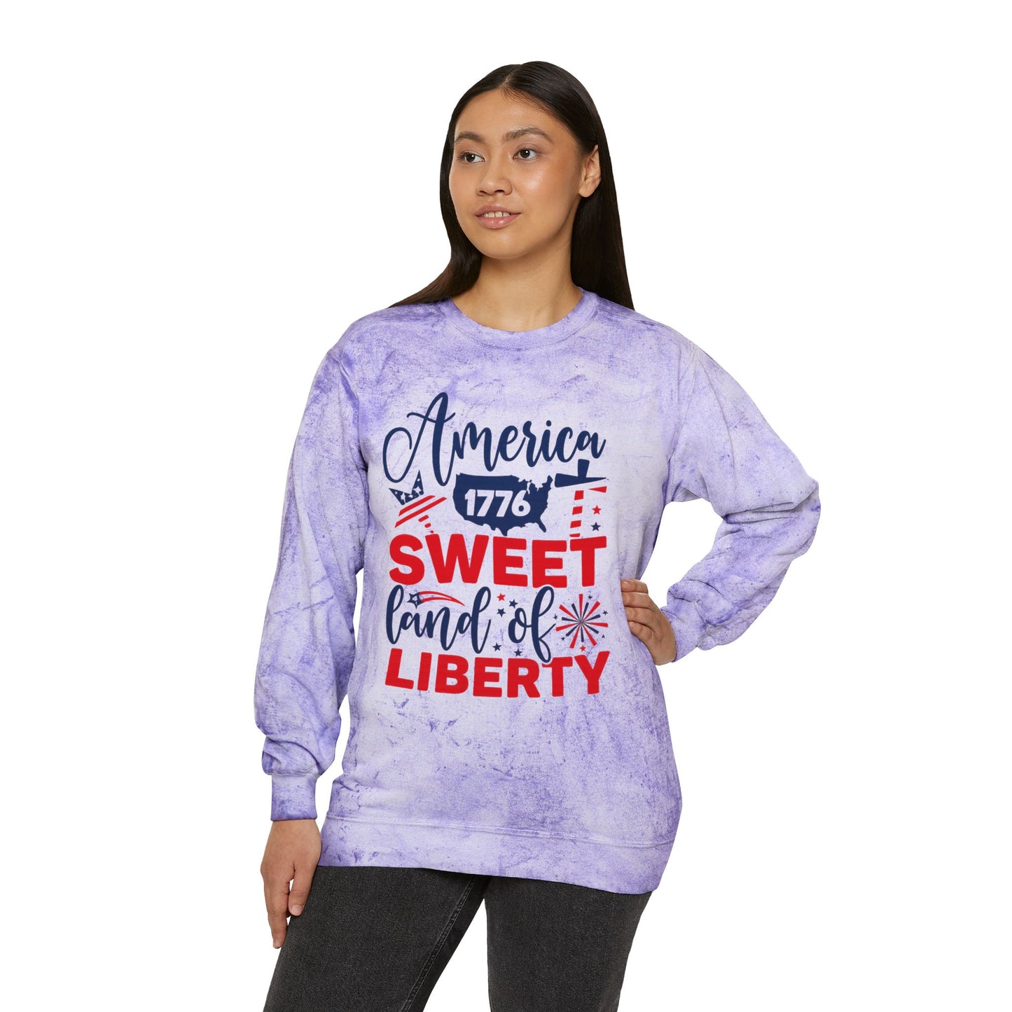 Patriotic Color Blast Sweatshirt - America 1776, Unisex Crewneck, Fun Independence Day Style, Casual Everyday Wear, Holiday Gift
