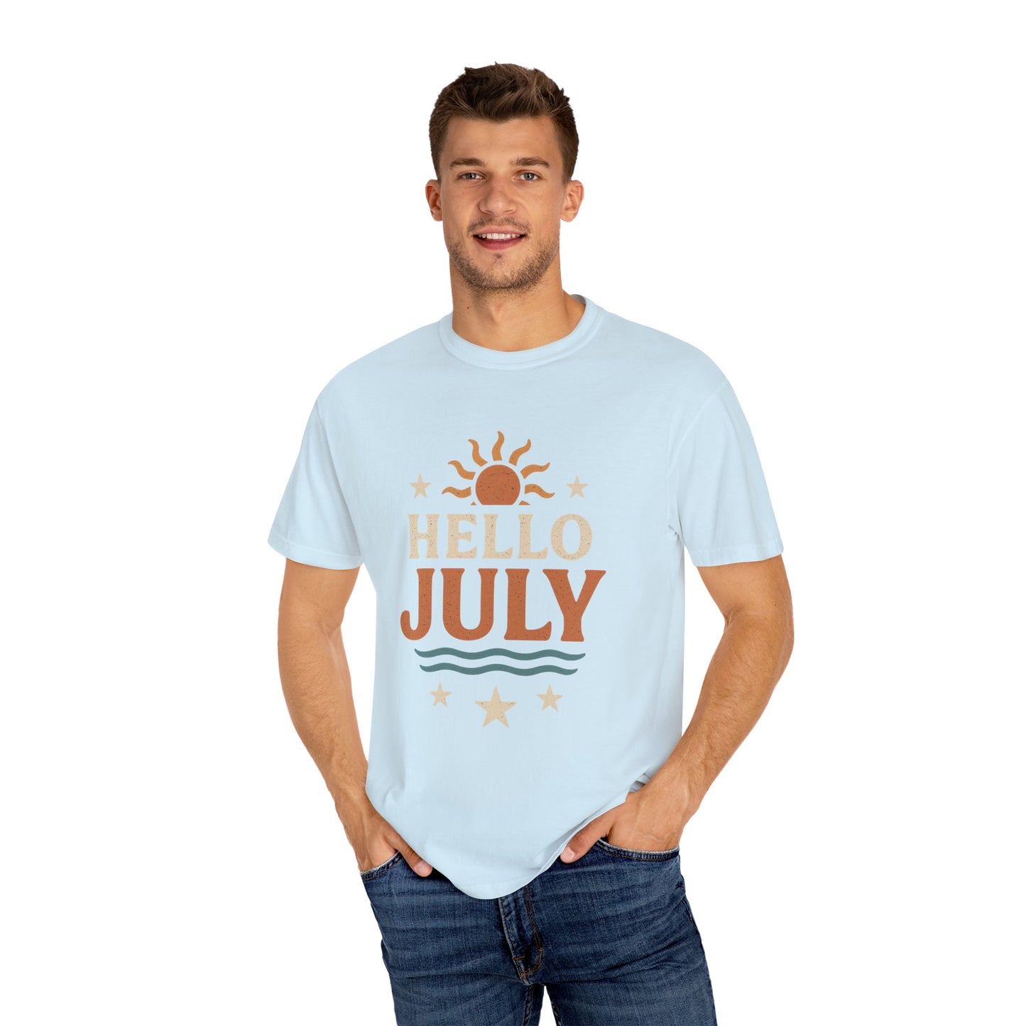 August Vibes Garment-Dyed T-shirt, Summer Tee, Retro Graphic Tee, Gift for July Birthdays, Beachwear, Casual Summer Shirt