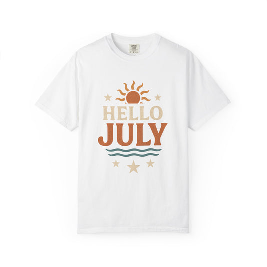 August Vibes Garment-Dyed T-shirt, Summer Tee, Retro Graphic Tee, Gift for July Birthdays, Beachwear, Casual Summer Shirt