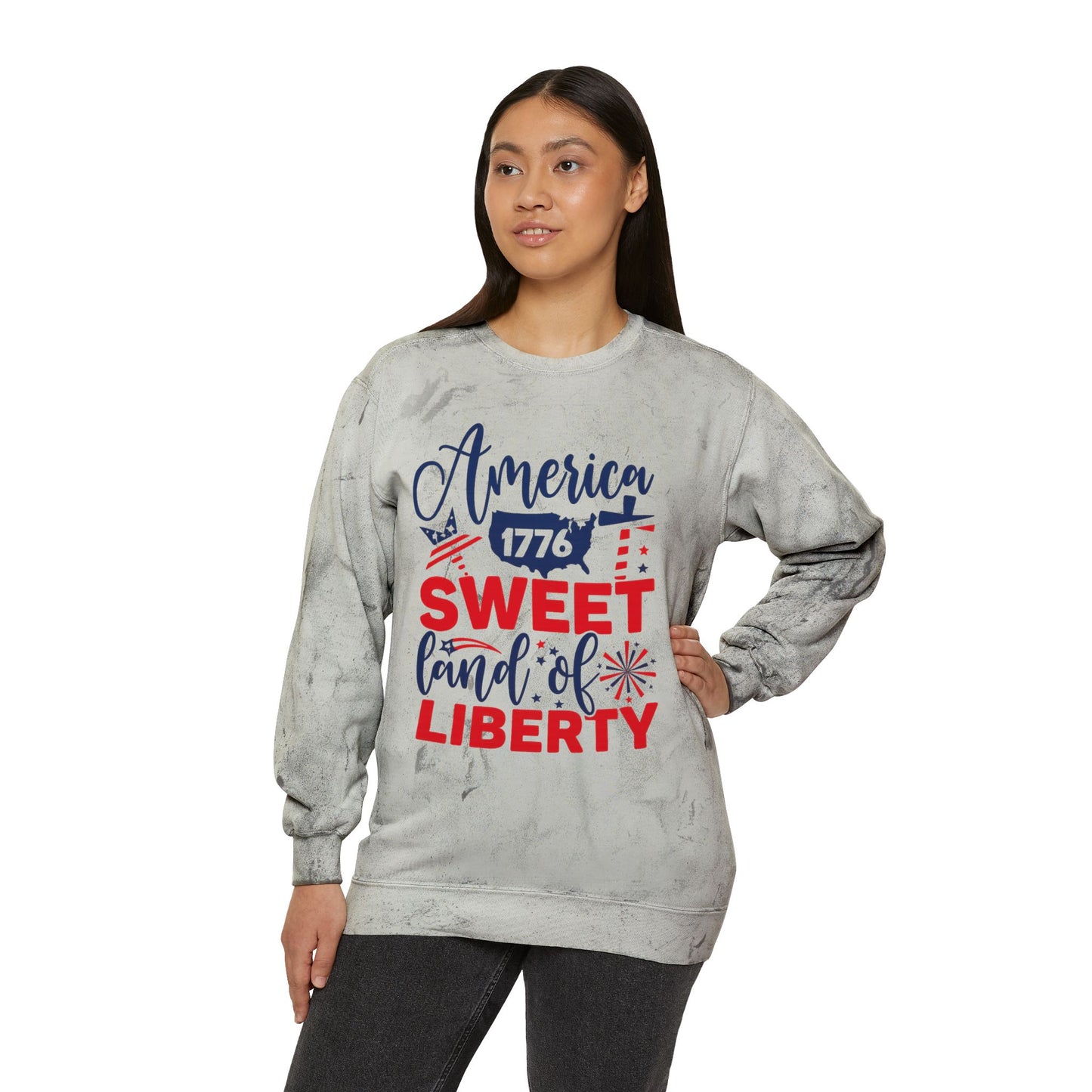 Patriotic Color Blast Sweatshirt - America 1776, Unisex Crewneck, Fun Independence Day Style, Casual Everyday Wear, Holiday Gift