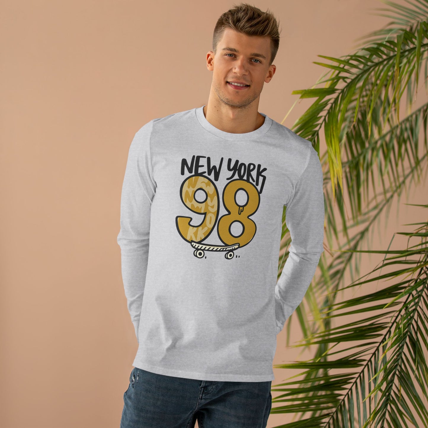 New York 98 Longsleeve Tee for Skateboard Enthusiasts, Casual Wear, Gifts for Him, Trendy Streetwear, New York Inspired Apparel