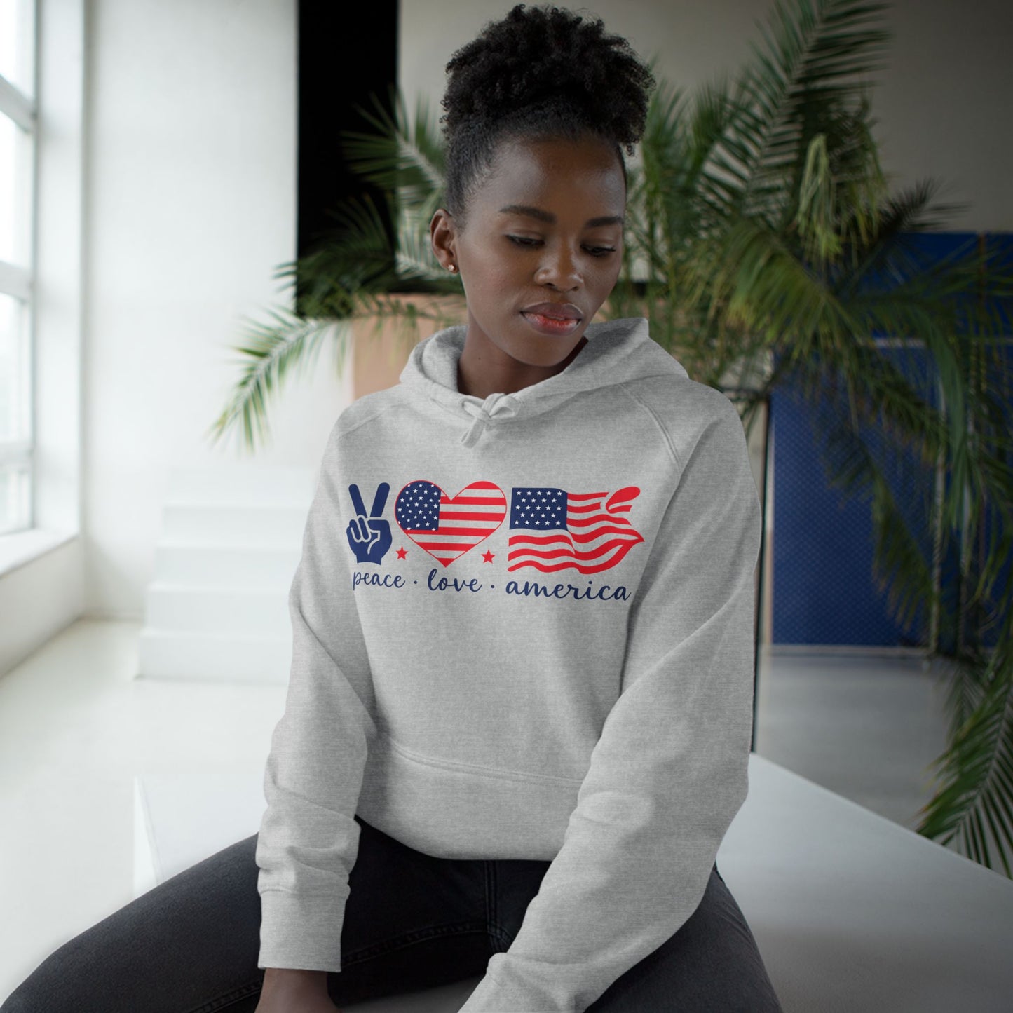 Patriotic Peace Hoodie, Unisex Pullover Sweatshirt, Love America Apparel, Cozy Gift for Fourth of July, Comfy Everyday Wear