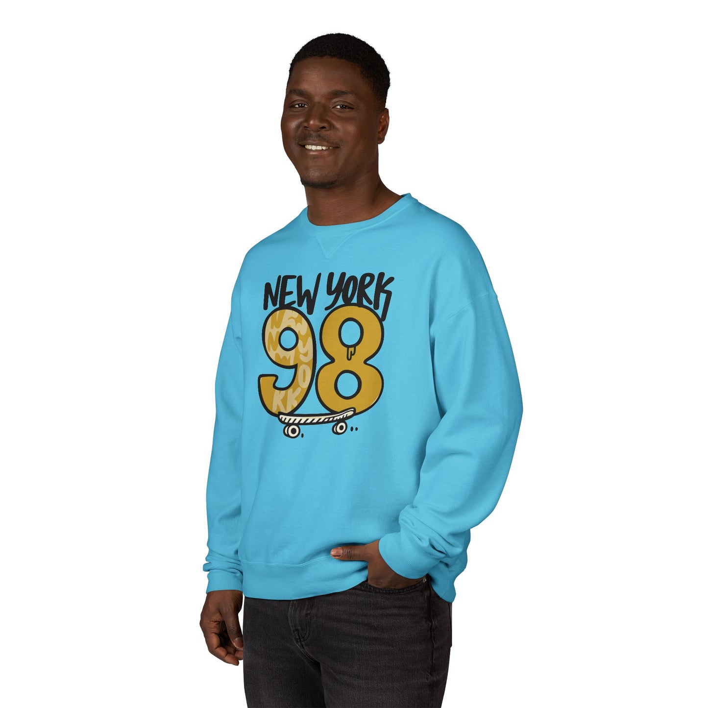 New York 98 Crewneck Sweatshirt, Unisex Sweatshirt, Casual Pullover, Skateboarder Gift, Streetwear Fashion, Comfortable Casual Wear