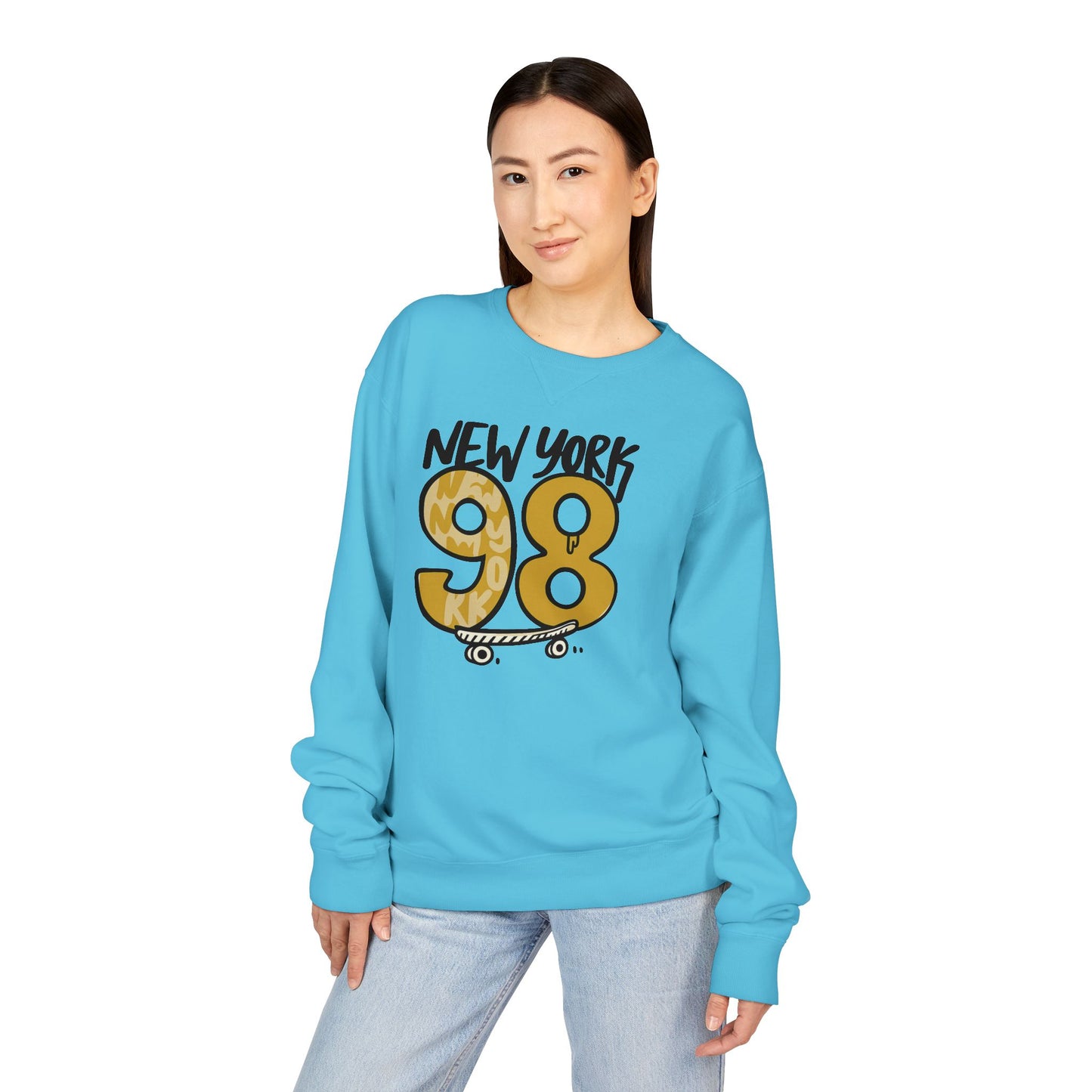 New York 98 Crewneck Sweatshirt, Unisex Sweatshirt, Casual Pullover, Skateboarder Gift, Streetwear Fashion, Comfortable Casual Wear