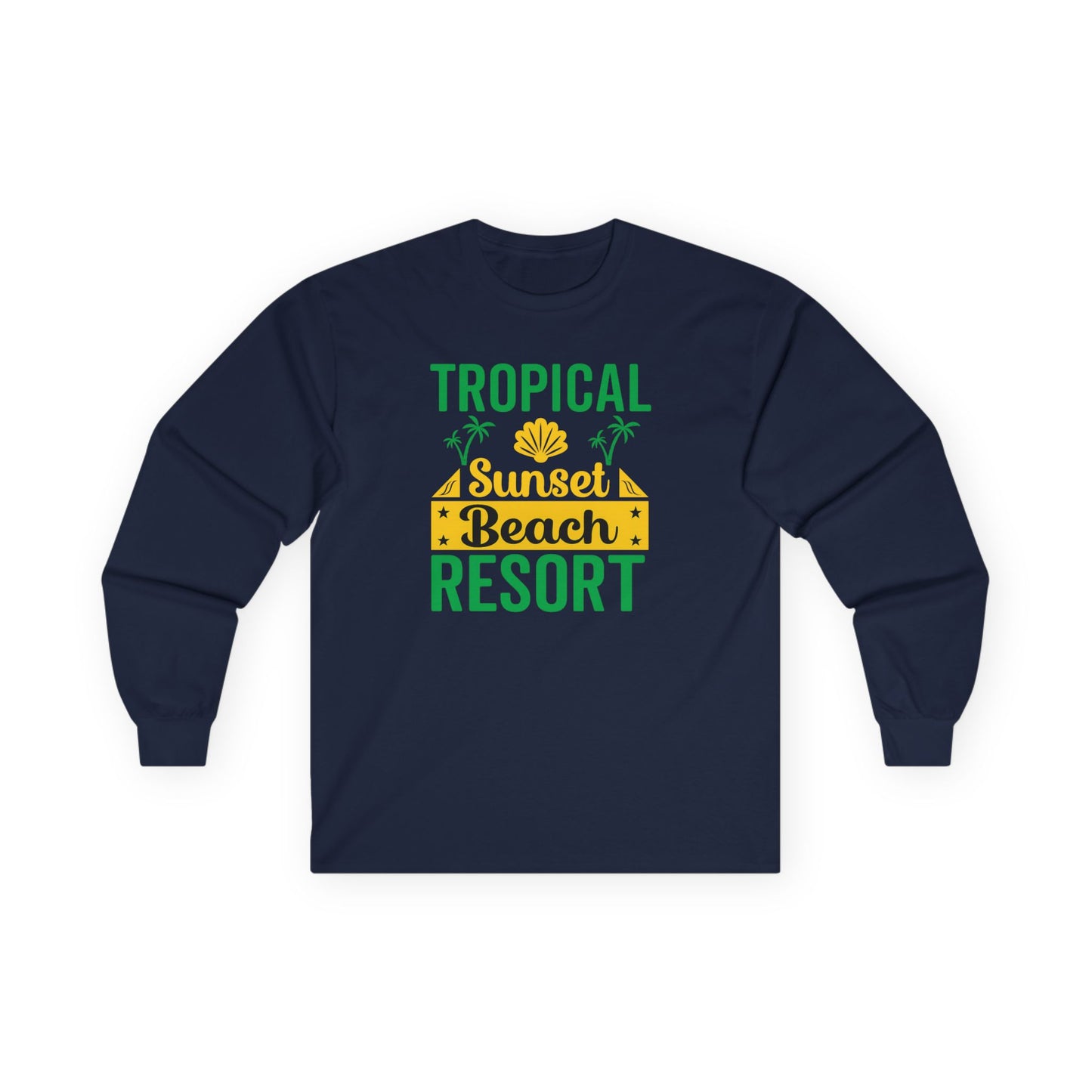 Tropical Sunset Resort Long Sleeve Tee, Beach Shirt, Summer Apparel, Vacation Clothing, Gift for Travelers