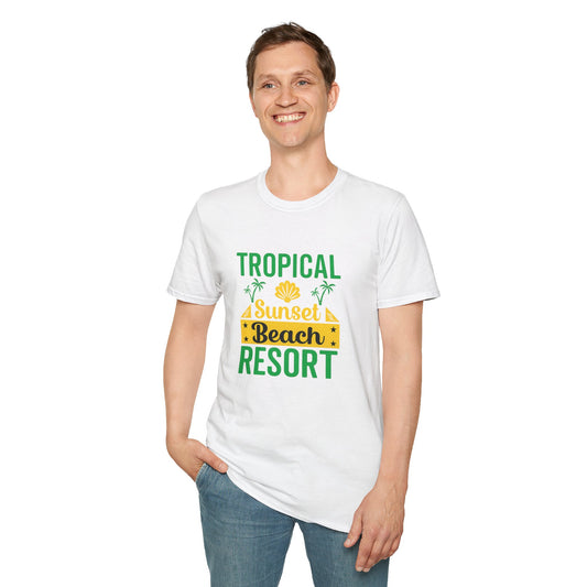 Tropical Sunset Beach Resort T-Shirt, Vacation Tee, Summer Casual Wear, Beach Lover Gift, Family Reunion Attire