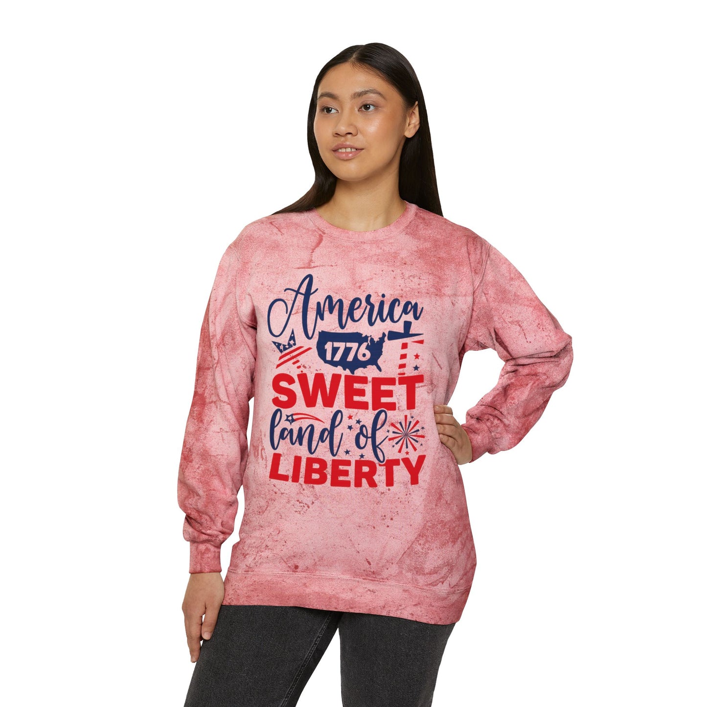 Patriotic Color Blast Sweatshirt - America 1776, Unisex Crewneck, Fun Independence Day Style, Casual Everyday Wear, Holiday Gift