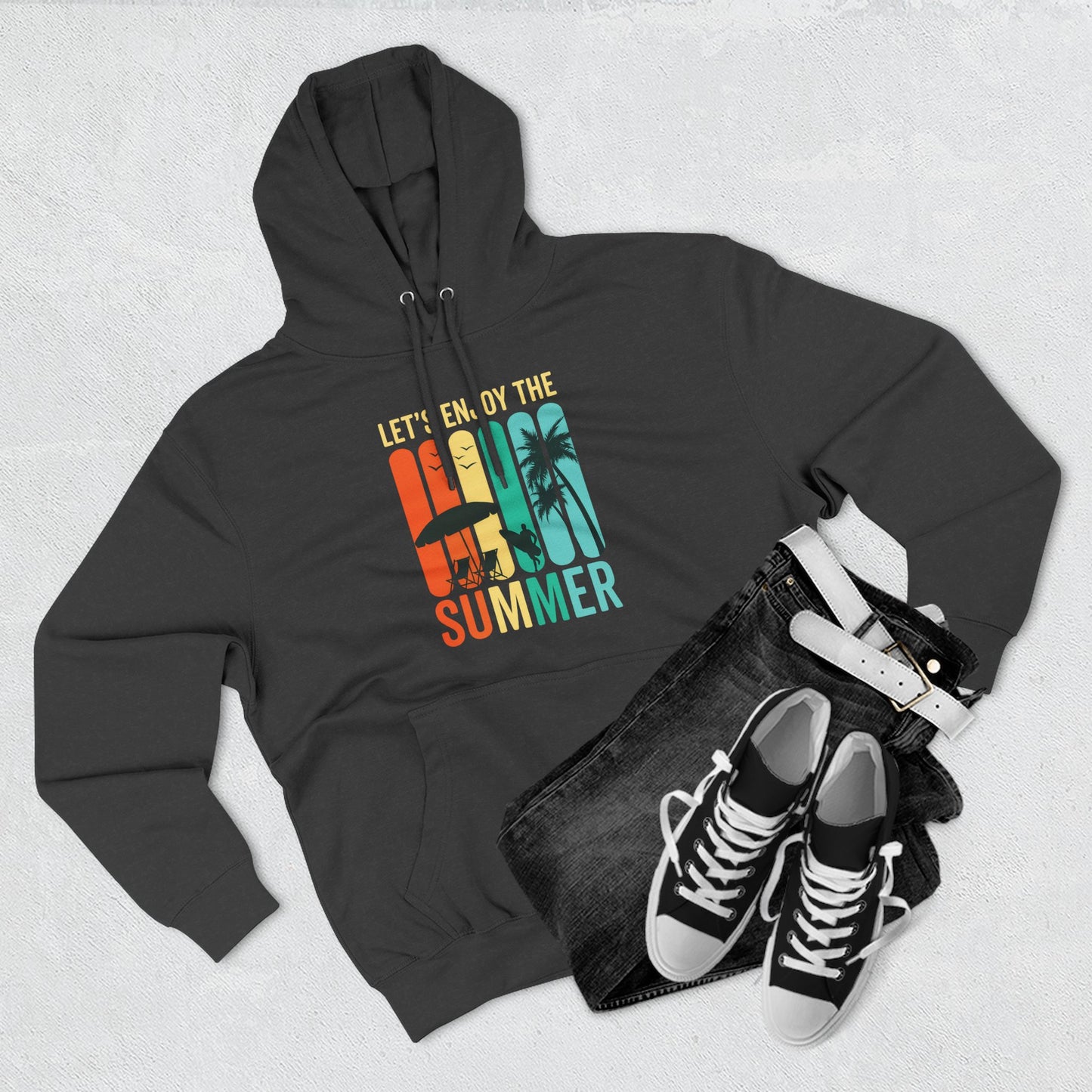 Summer Vibe Hoodie, Let's Enjoy the Summer Sweatshirt, Fleece Pullover for Warm Weather Fun, Casual Outfit for Outdoor Adventures, [...]