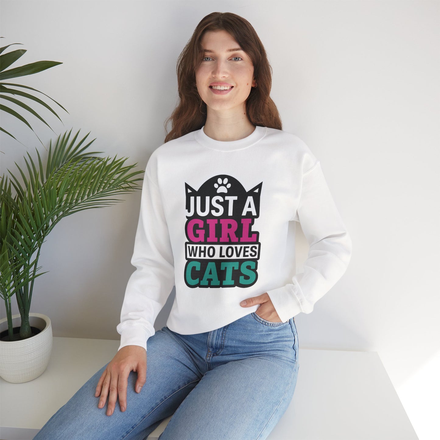 Cute Cat Lover Crewneck Sweatshirt - Just a Girl Who Loves Cats, Cozy Animal Sweatshirt, Gifts for Cat Lovers, Cat Mom Apparel, [...]