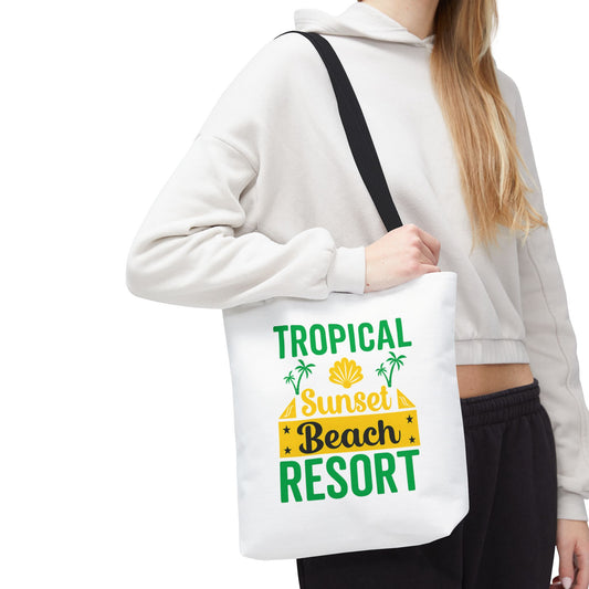 Tote Bag for Beach Lovers, Tropical Sunset Resort Tote, Eco-Friendly Beach Bag, Vacation Essentials, Summer Fun